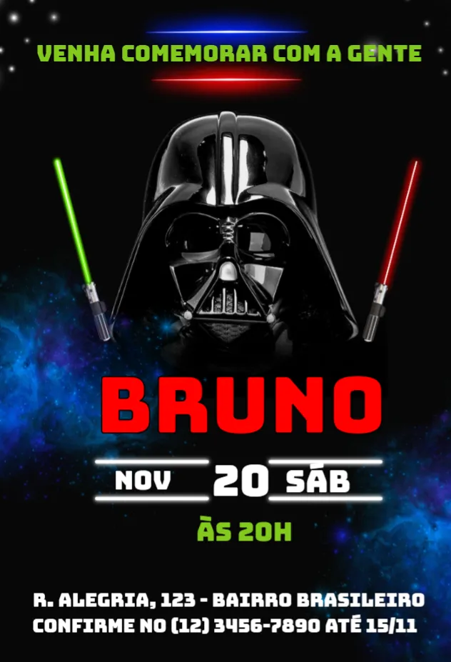 Convite Darth Vader editável e personalizável