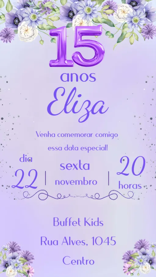 Convite 15 Anos editável e personalizável