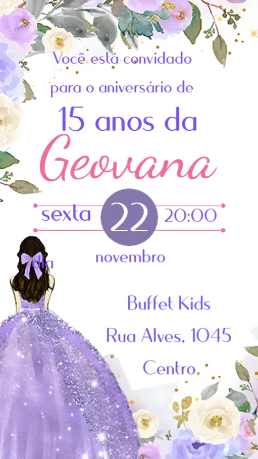 Convite 15 Anos editável e personalizável