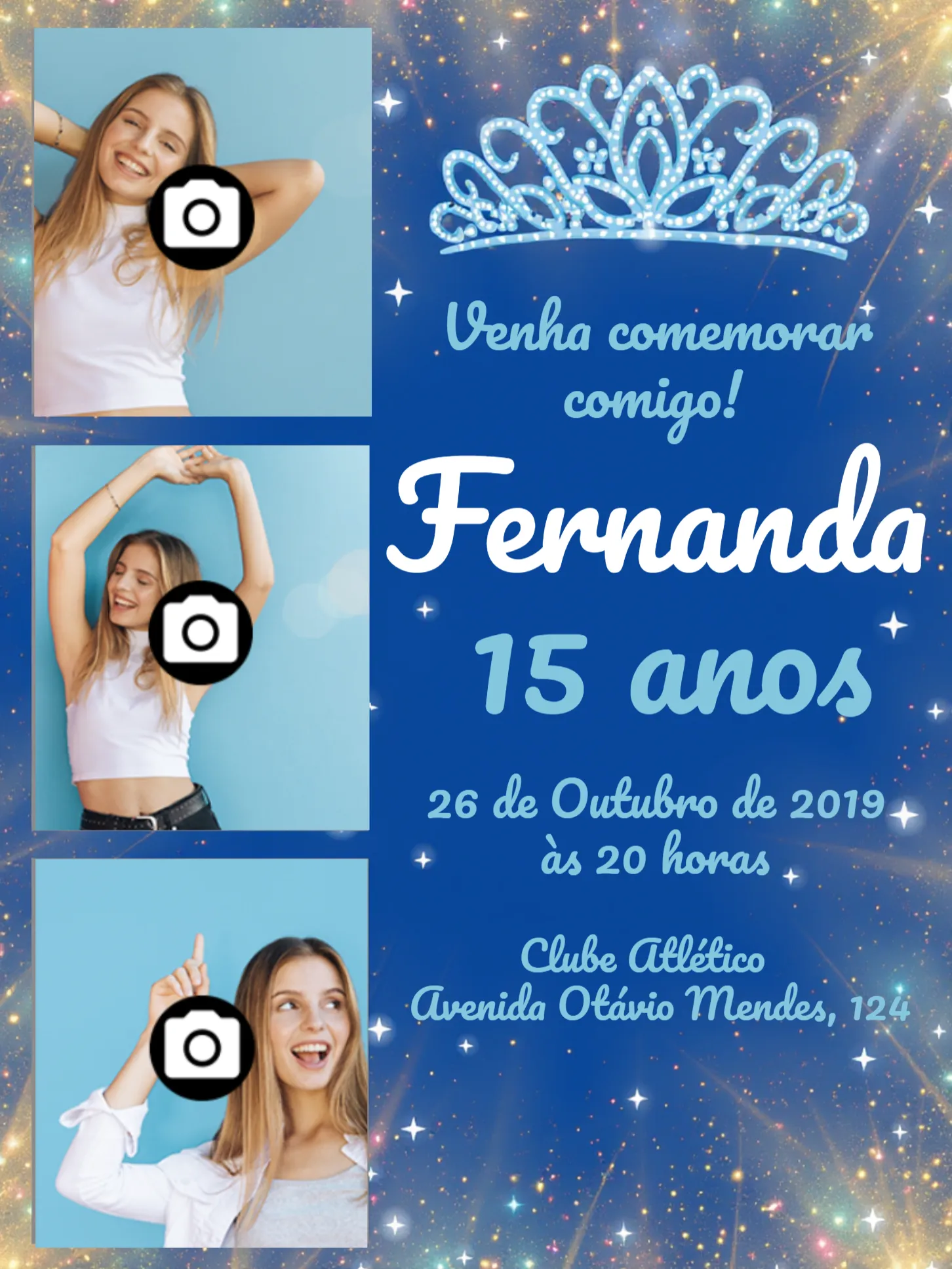 Convite 15 Anos Com Fotos Delicado editável e personalizável