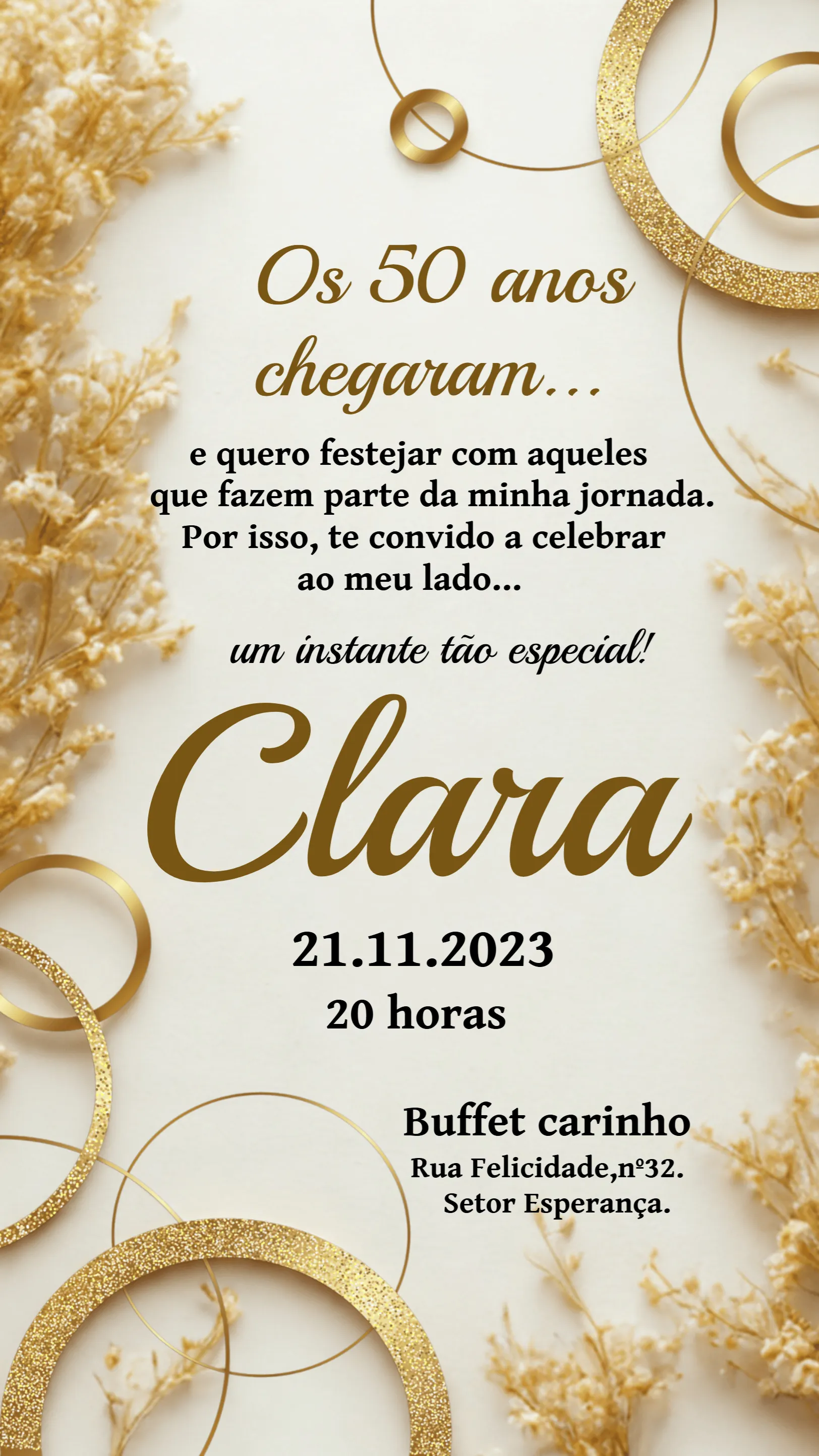 Convite 50 Anos Dourado 40 editável e personalizável