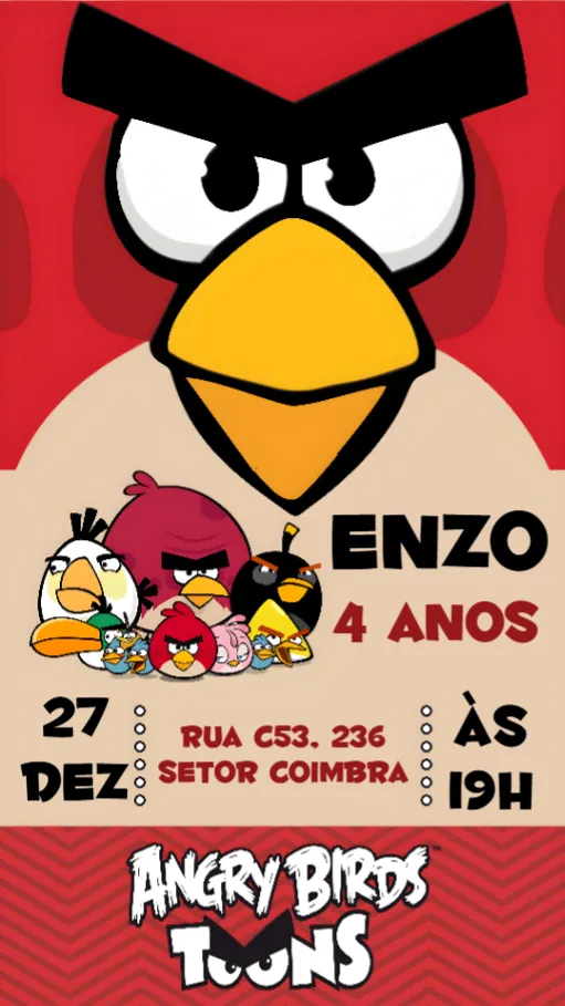 Convite Angry Birds editável e personalizável