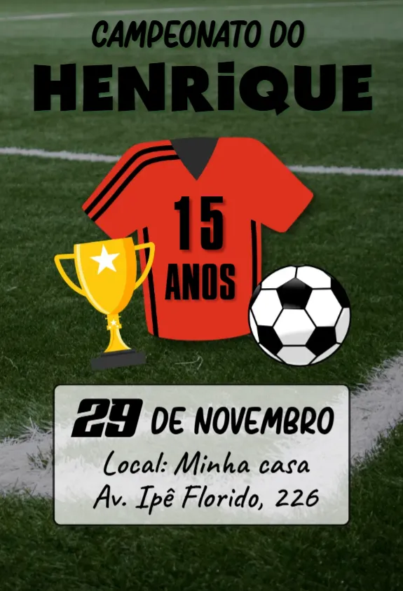 Convite Aniversário de Futebol editável e personalizável