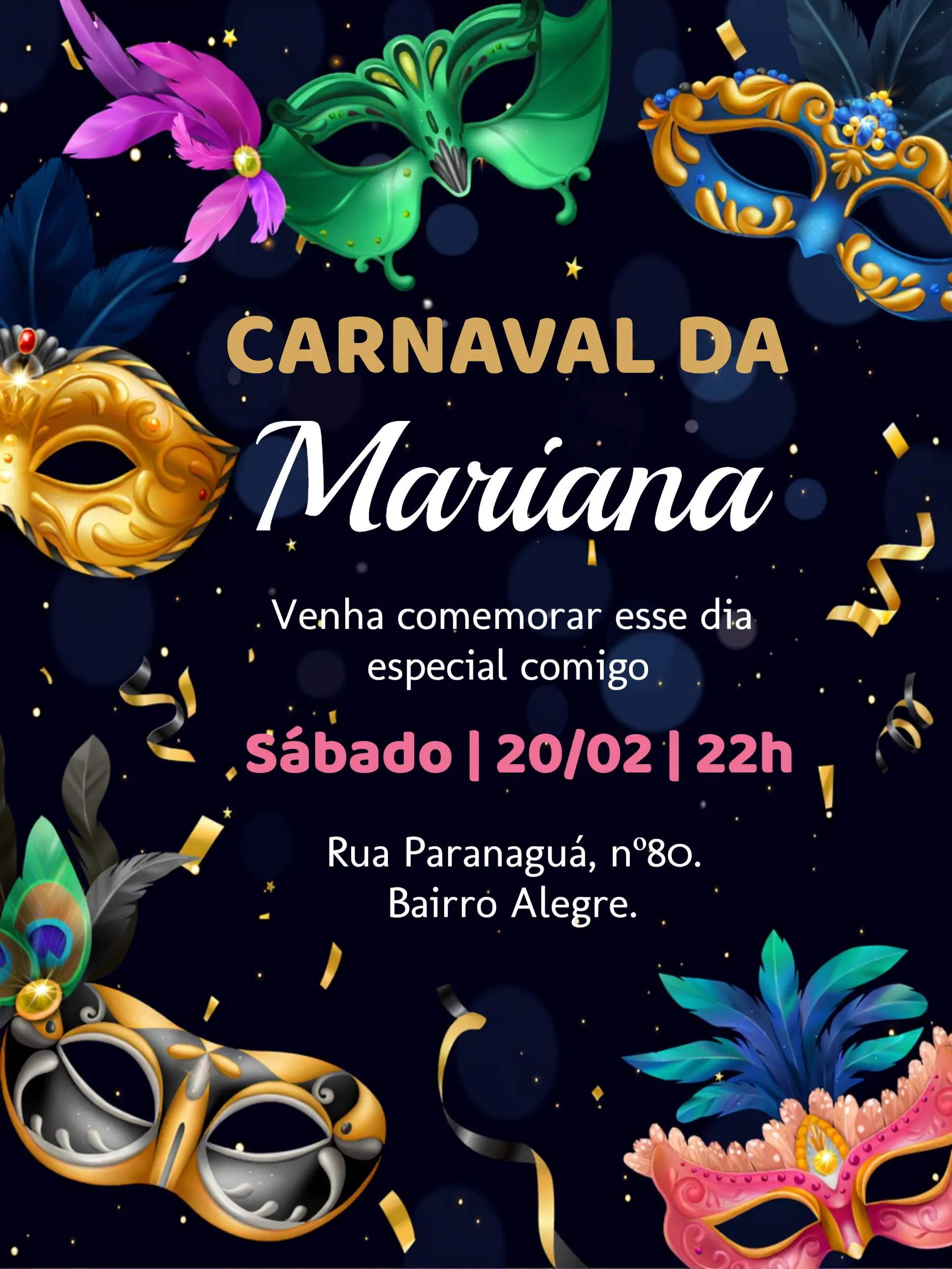Convite Anivrsário Carnaval Bloquinho editável e personalizável