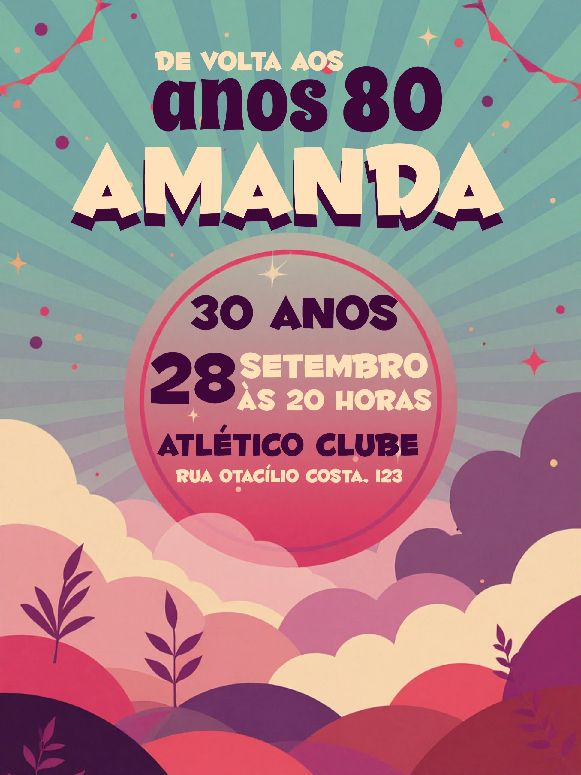 Convite Anos 80 Retrô Vintage editável e personalizável