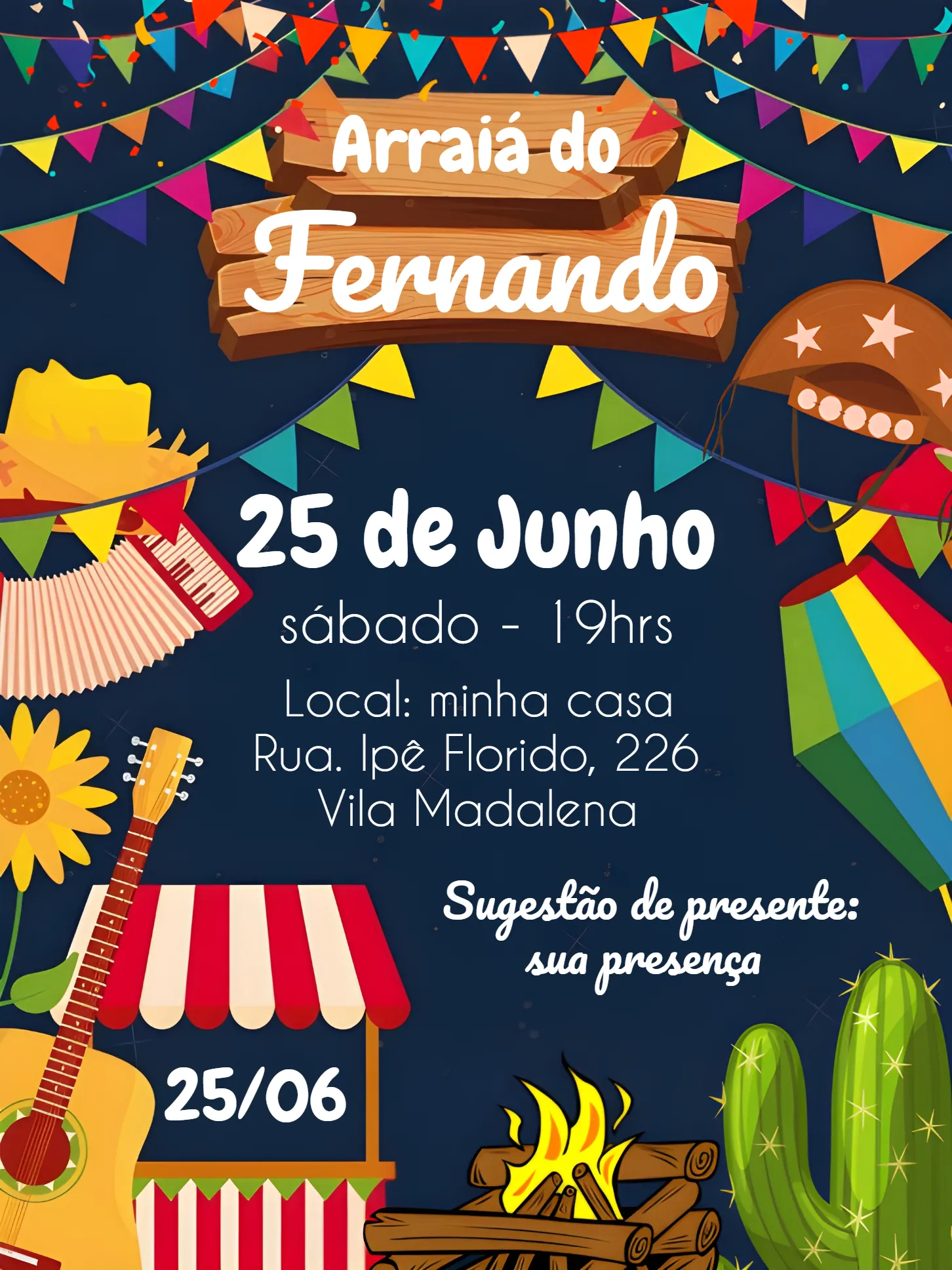 Convite Arraiá Julina editável e personalizável