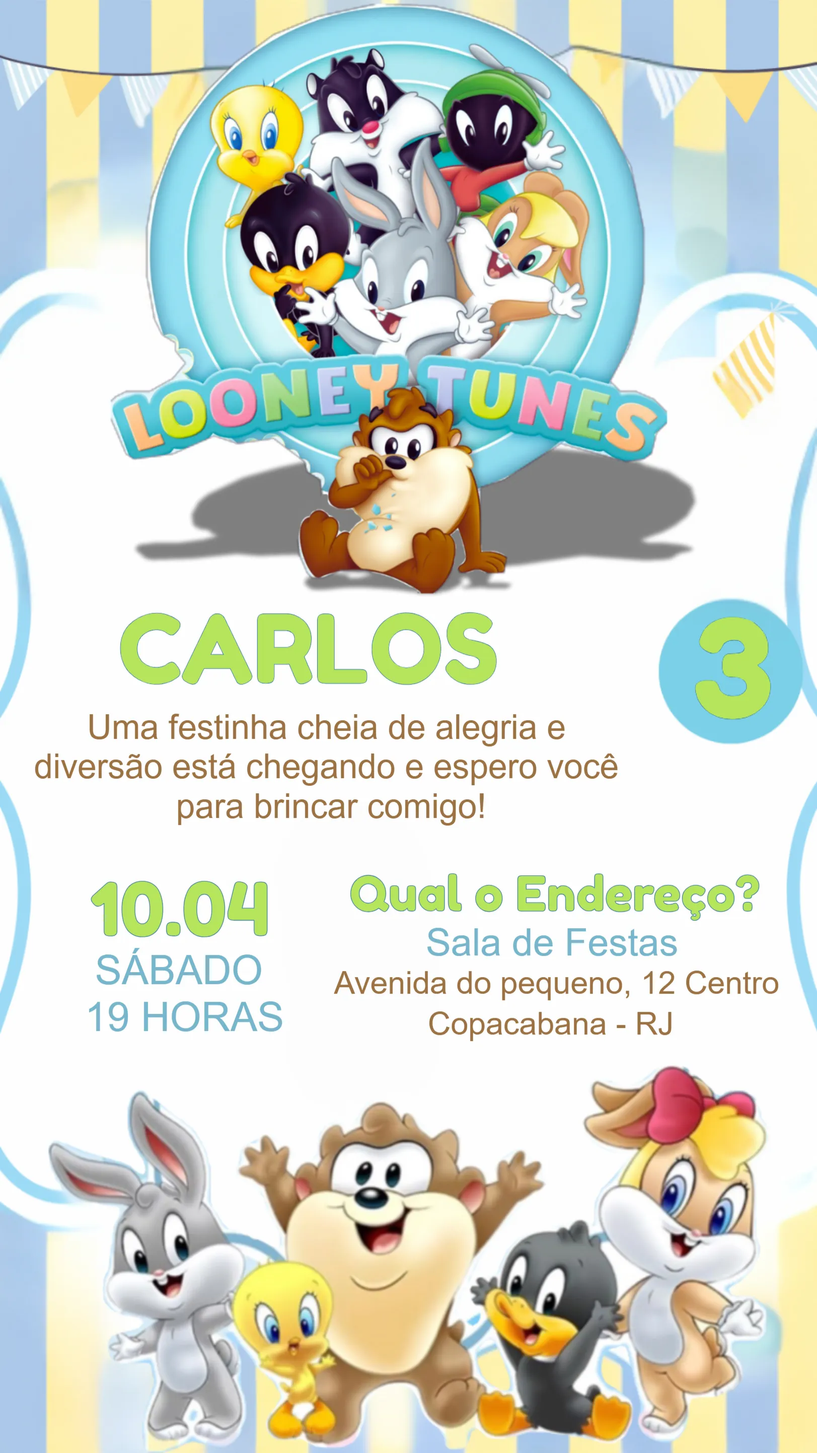 Convite Baby Looney Tunes Tazz para mais pesquisados