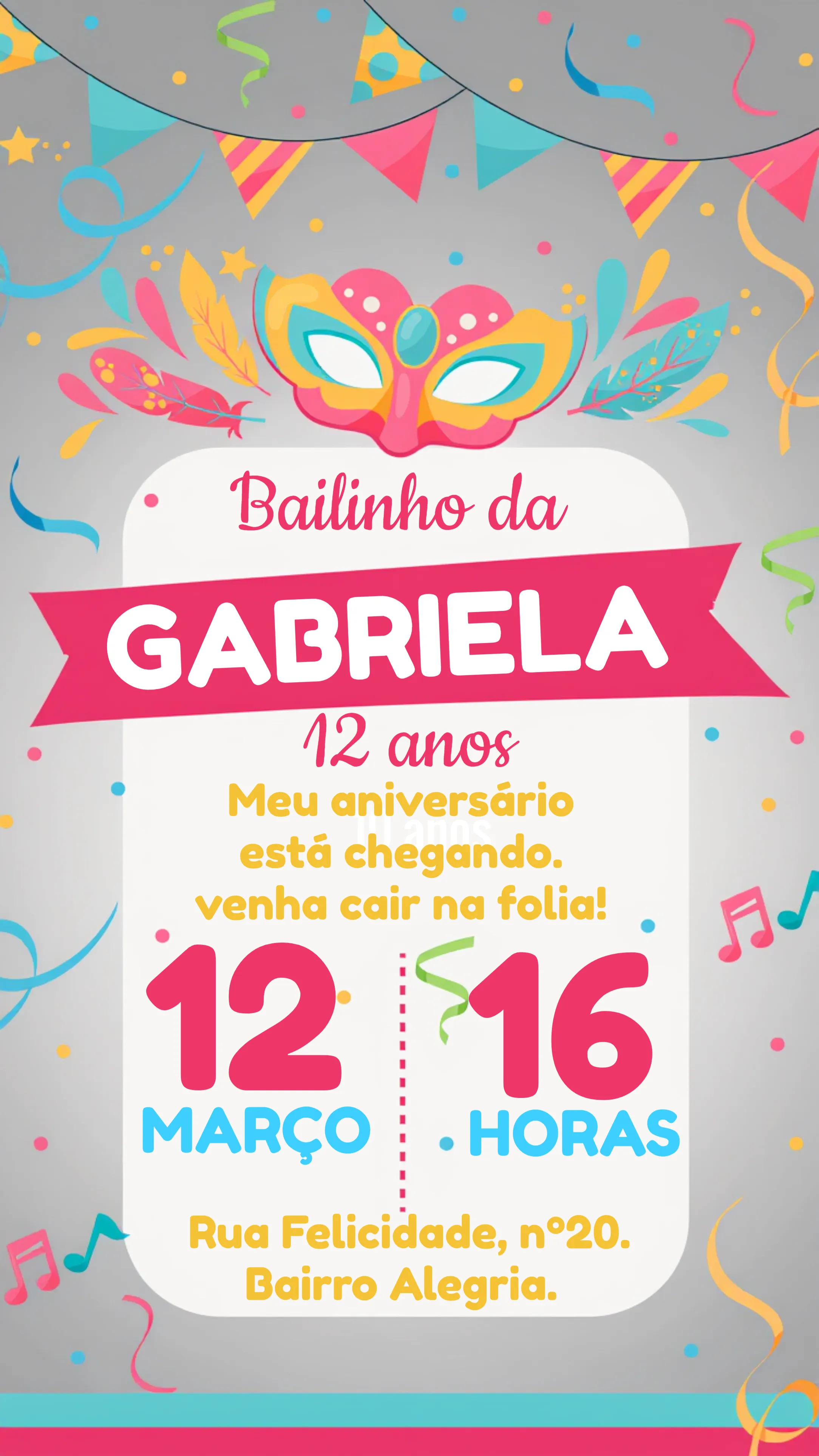 Convite Bailinho De Carnaval Amarelo editável e personalizável