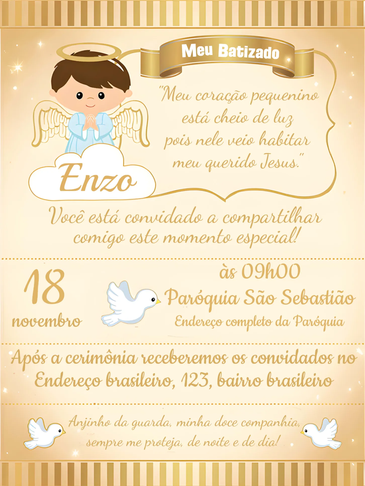 Convite Batizado Anjinho editável e personalizável
