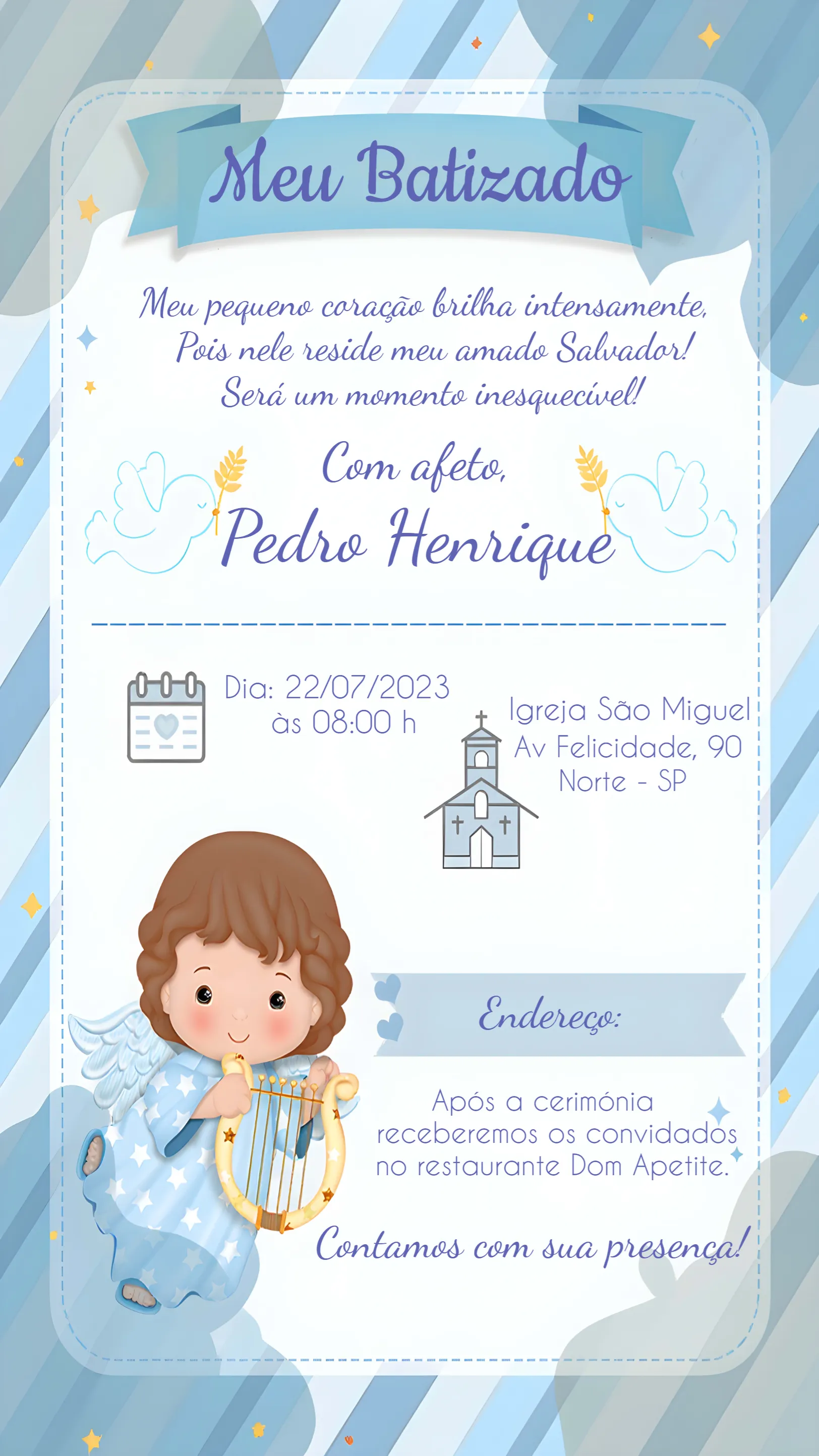 Convite Batizado Anjinho Azul editável e personalizável