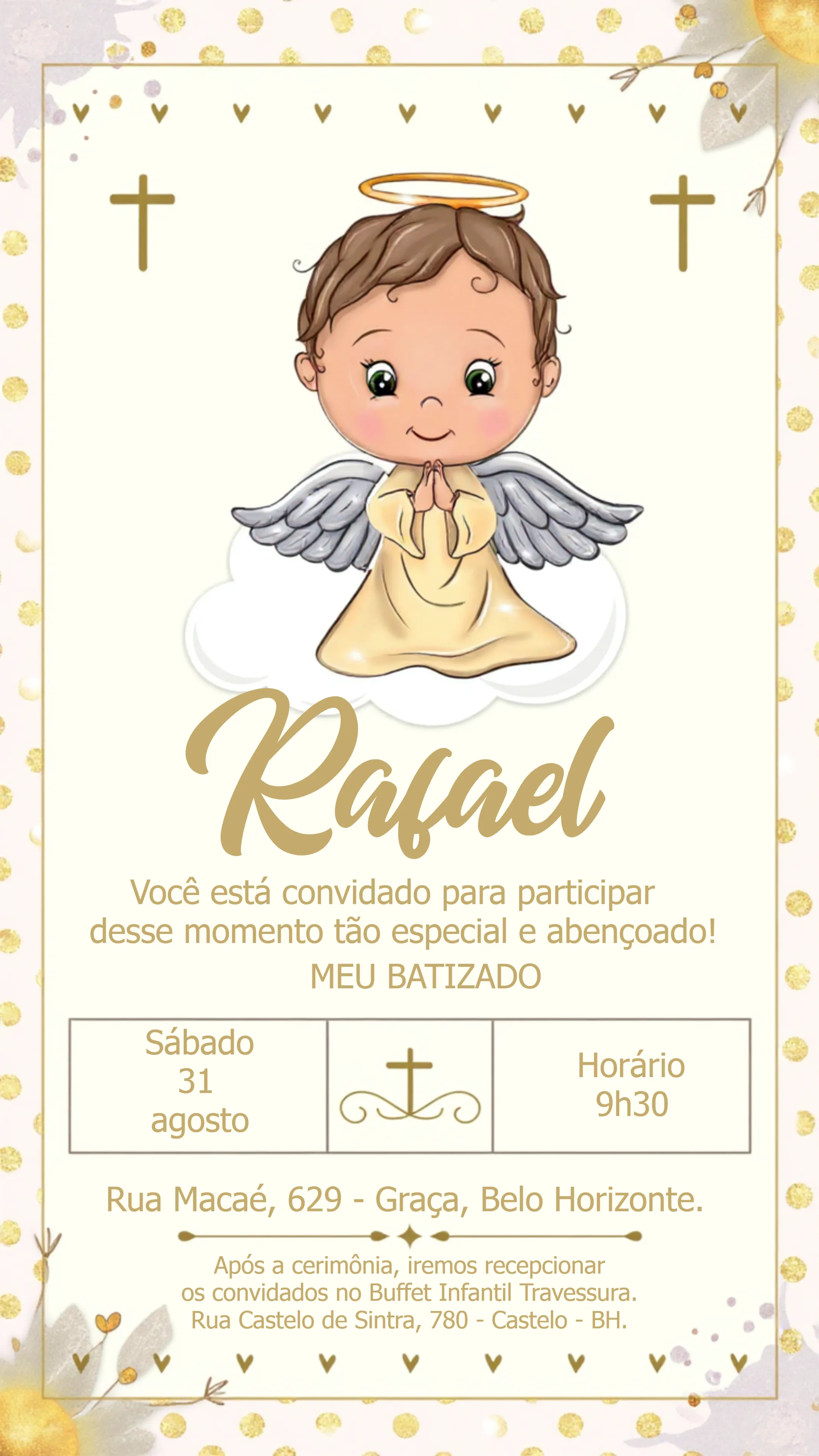 Convite Batizado Batismo Anjinho Comunhão editável e personalizável