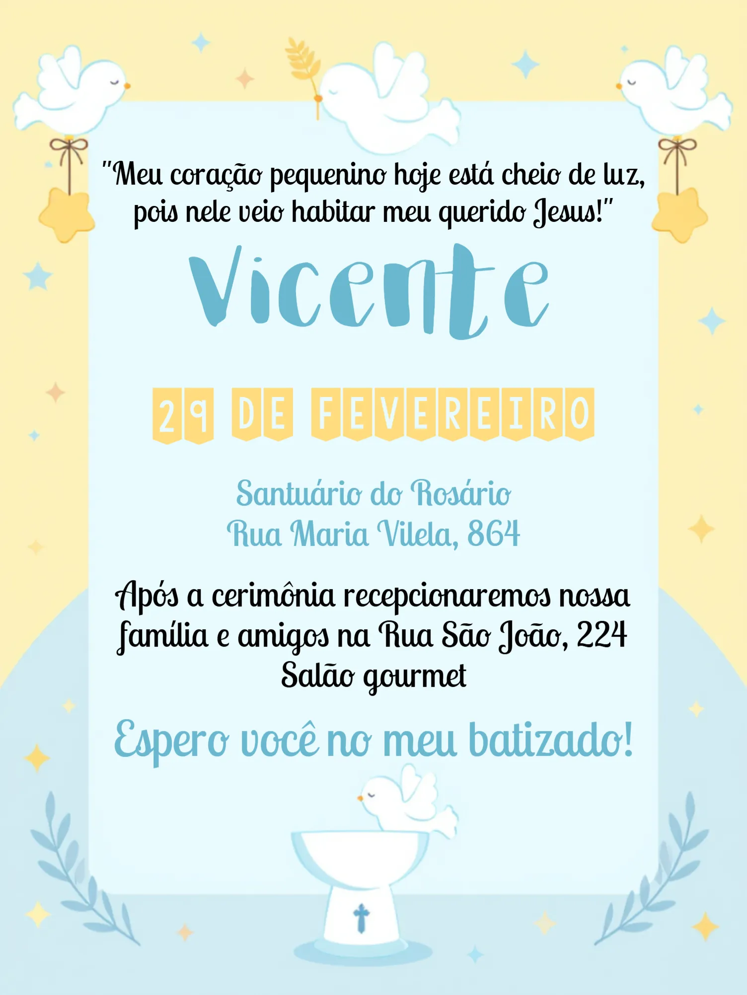 Convite Batizado Bebê editável e personalizável