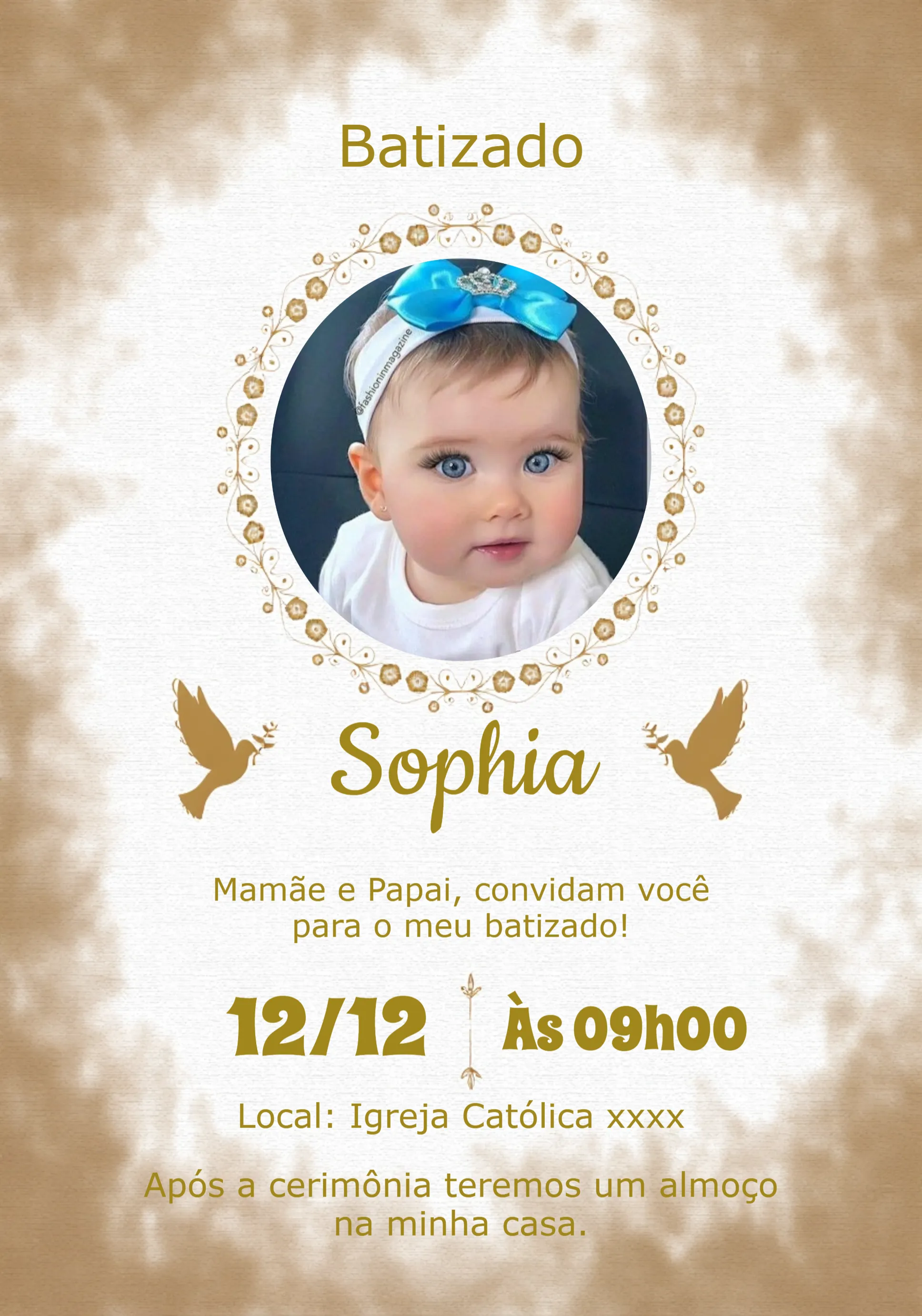 Convite Batizado Com Foto Primeira editável e personalizável