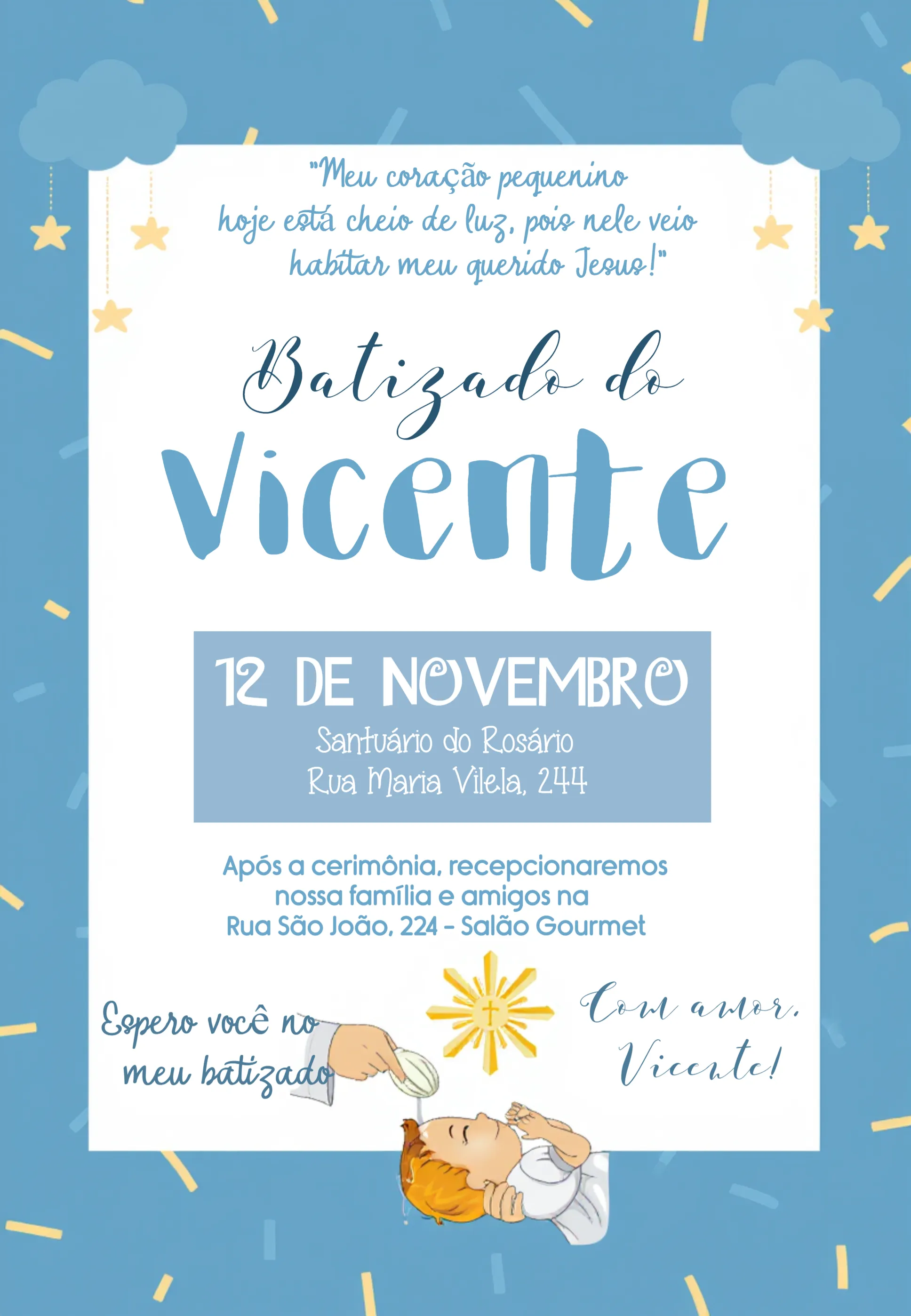 Convite Batizado Igreja editável e personalizável
