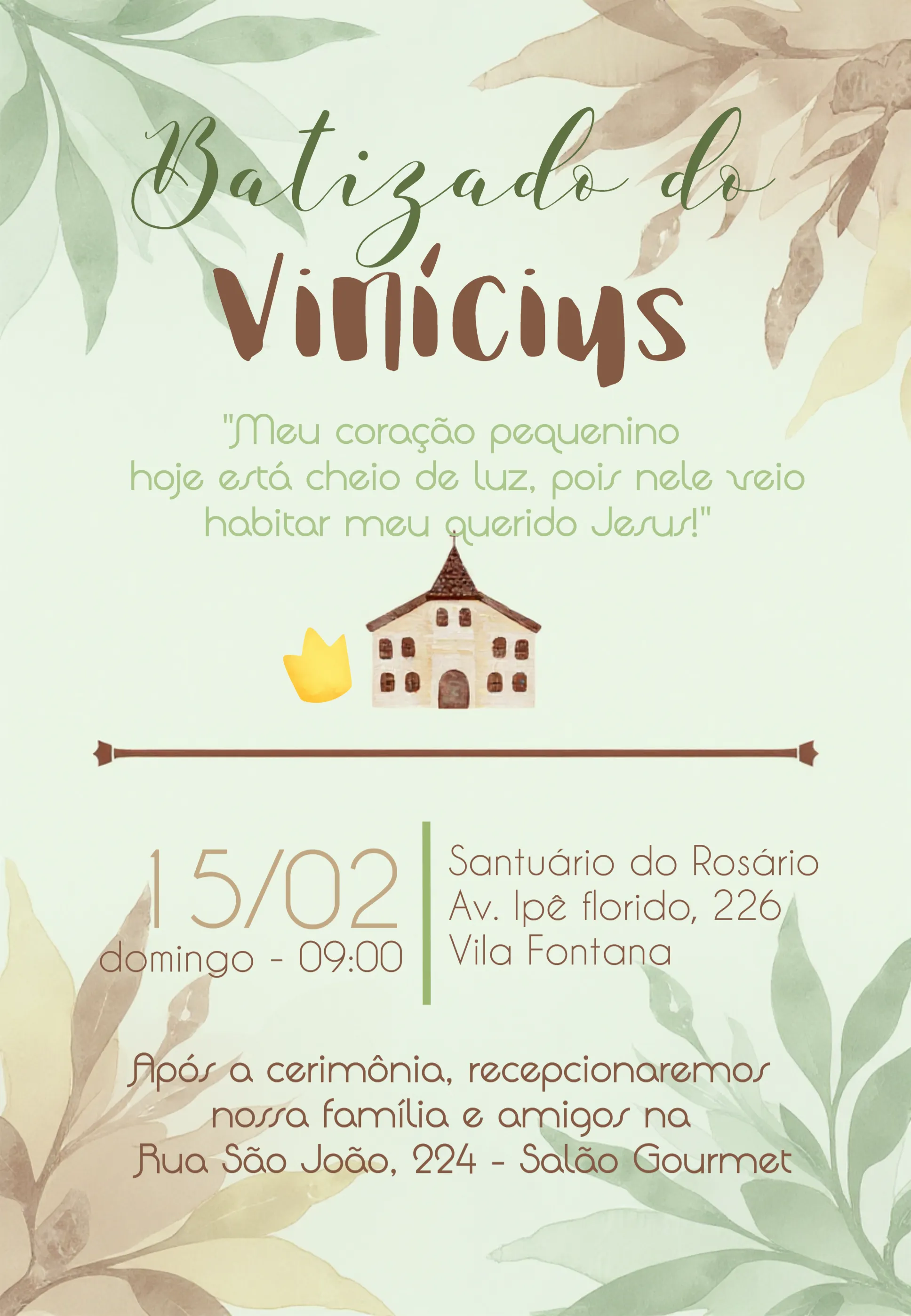 Convite Batizado Igreja editável e personalizável