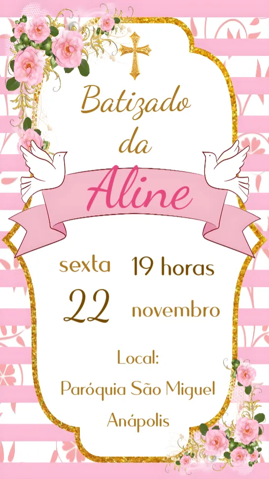 Convite Batizado Menina editável e personalizável