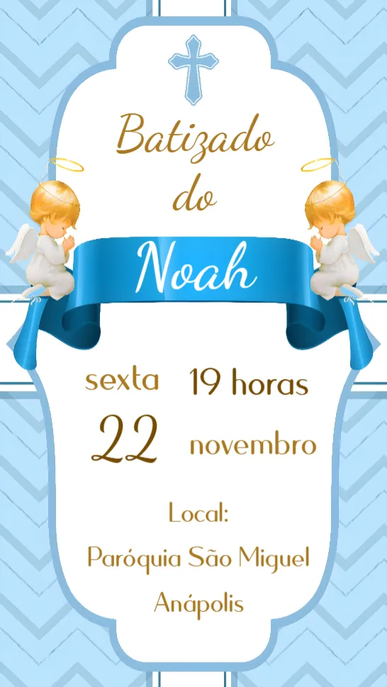 Convite Batizado Menino editável e personalizável