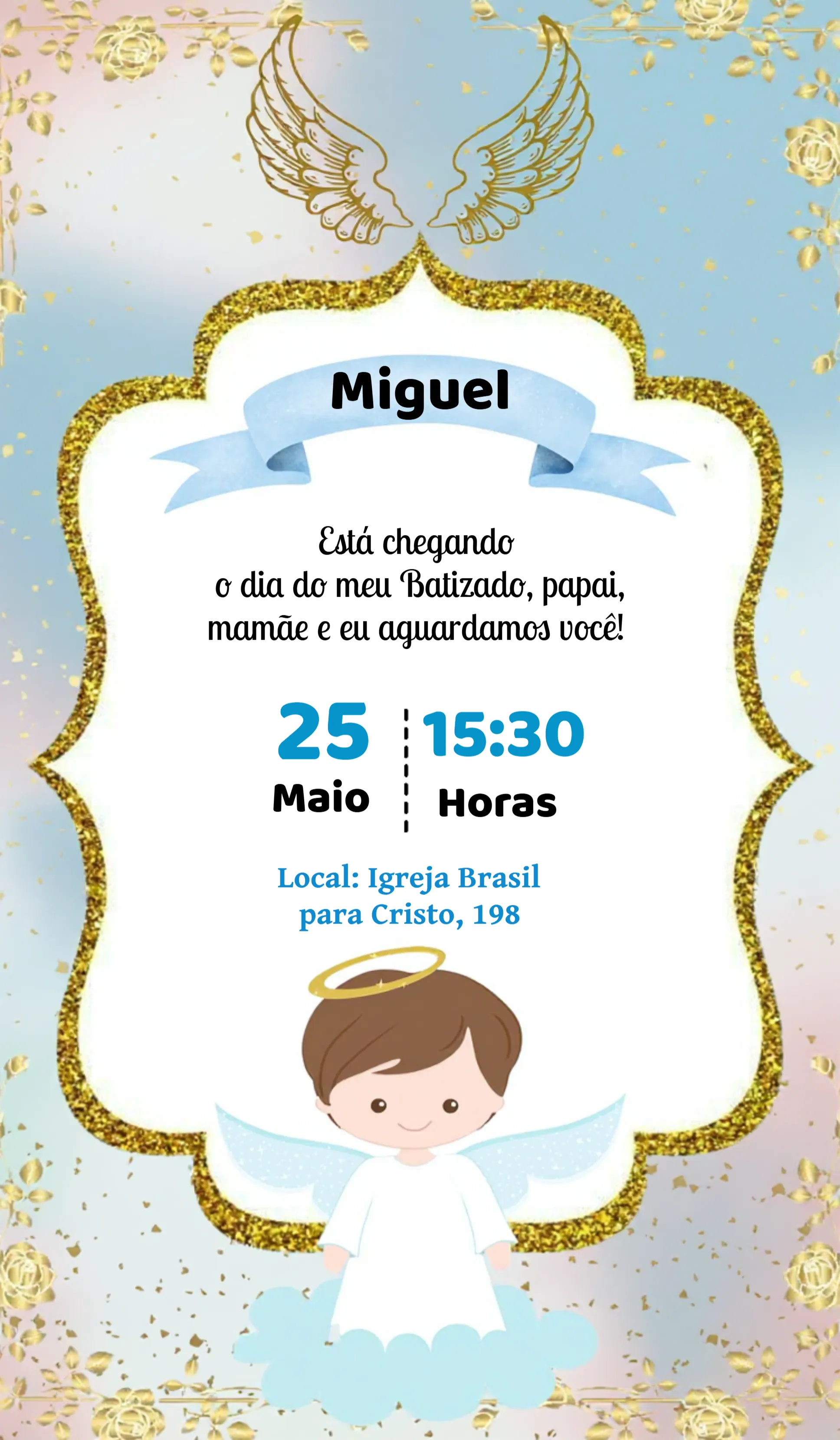 Convite Batizado Menino Primeira editável e personalizável