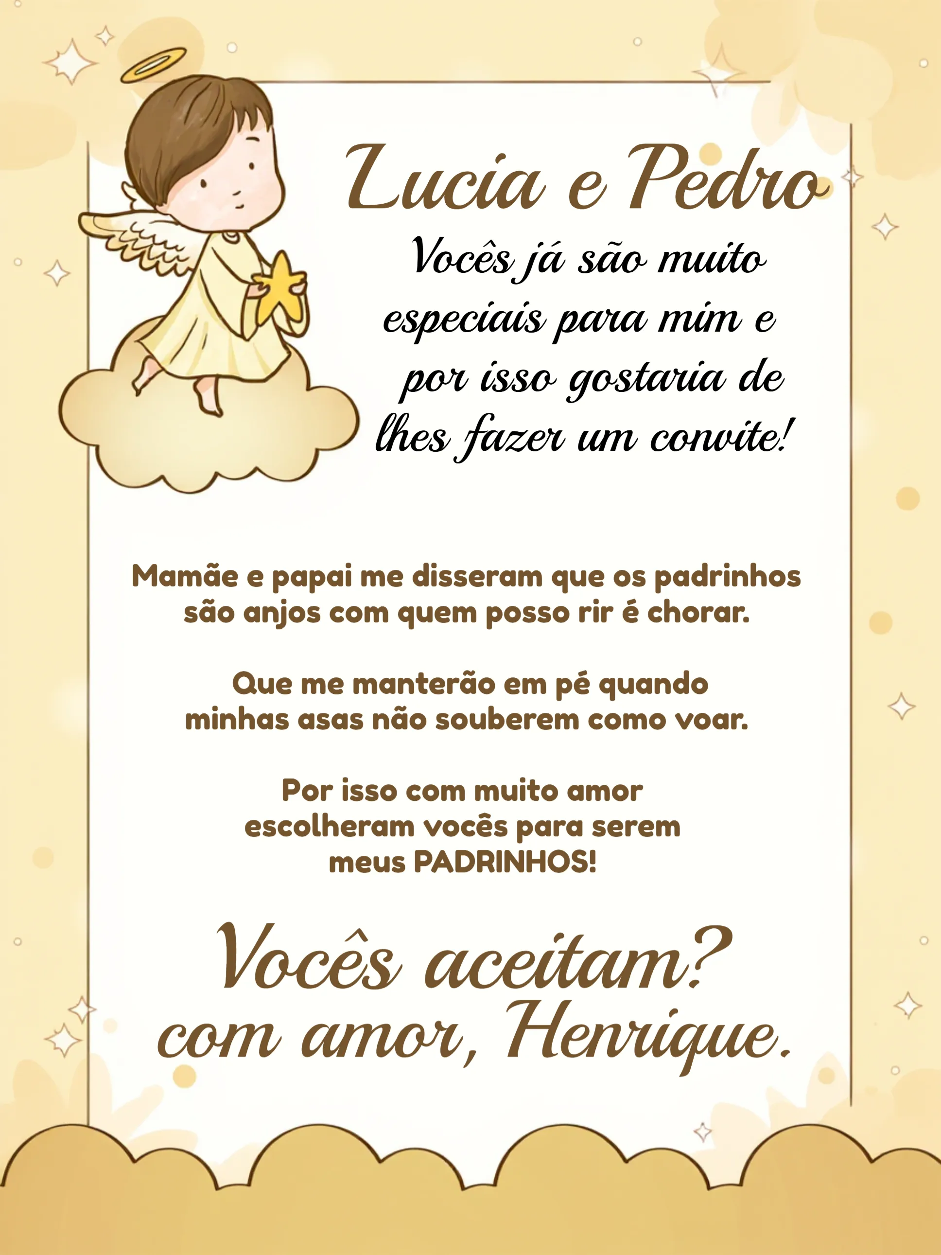 Convite Batizado Padrinhos Anjinho Batismo para batizado