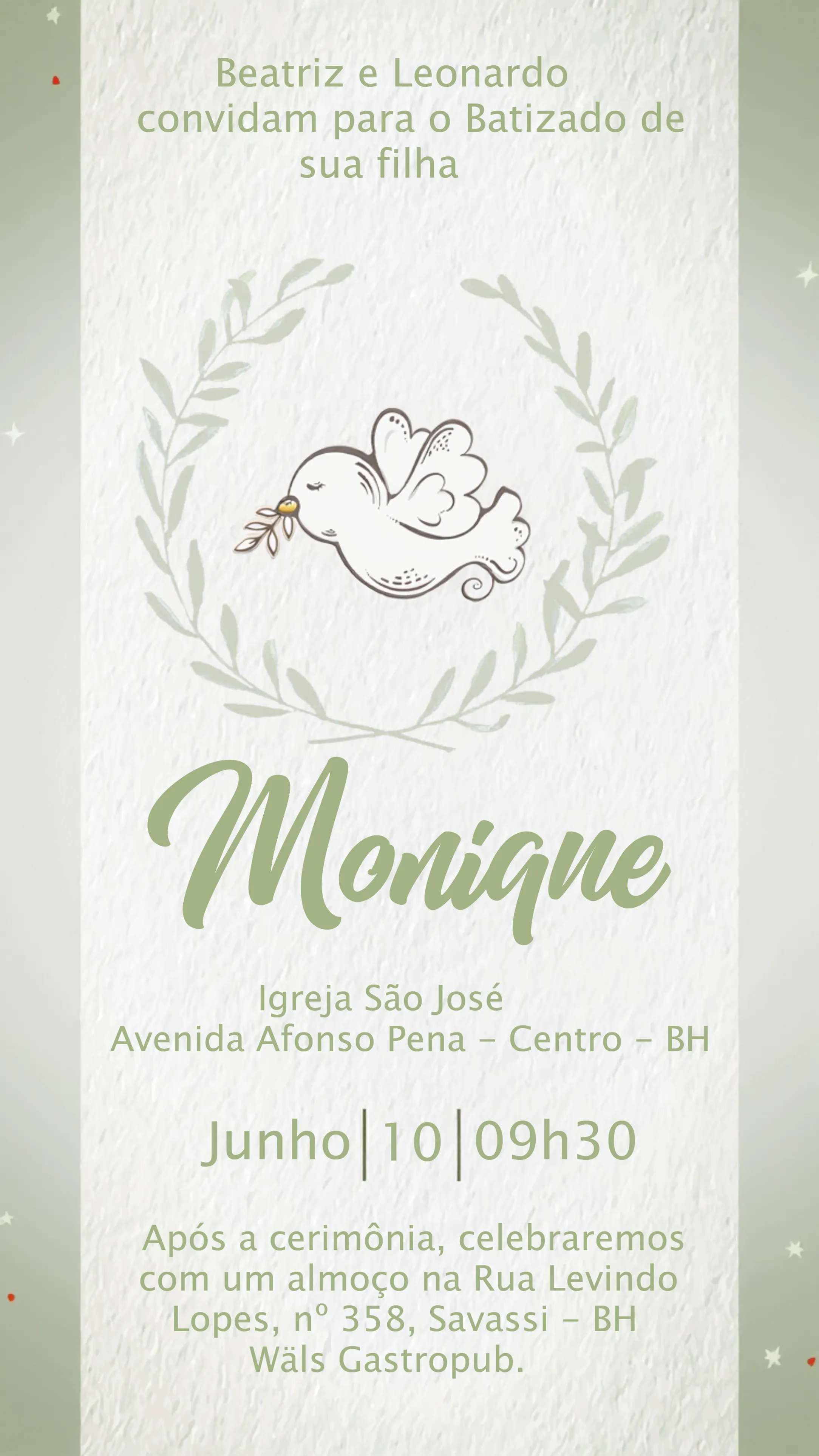 Convite Batizado Passarinho Batismo editável e personalizável