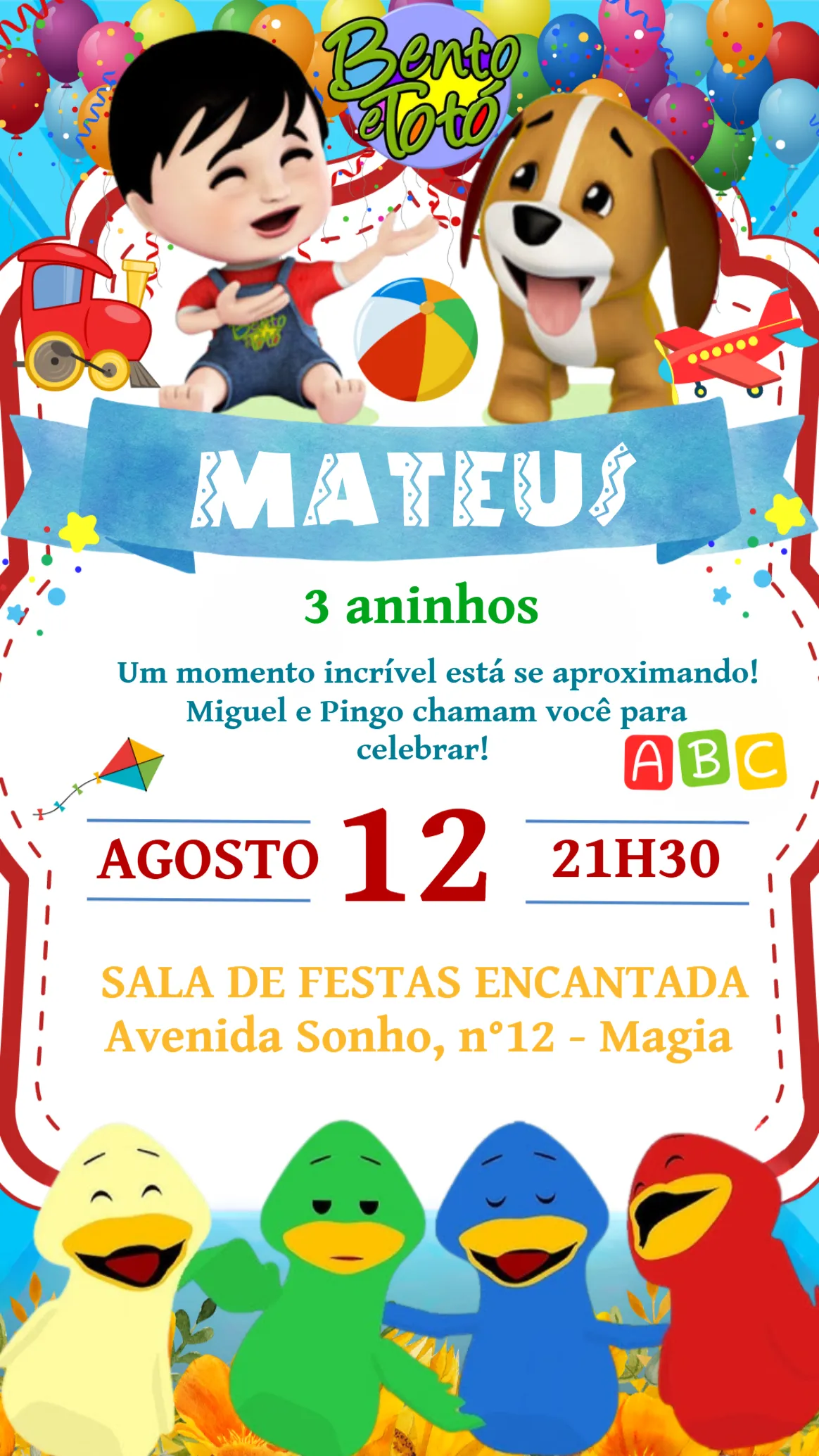 Convite Bento E Totó Colorido para mais pesquisados