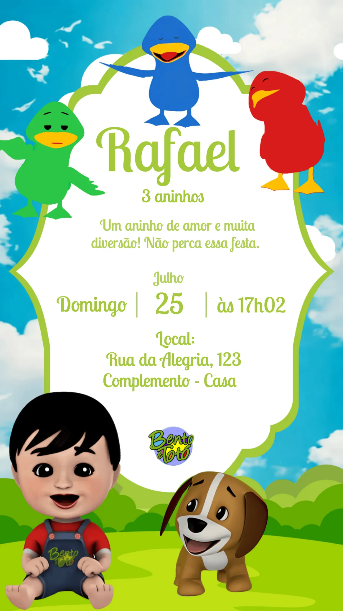 Convite Bento E Totó para aniversário infantil