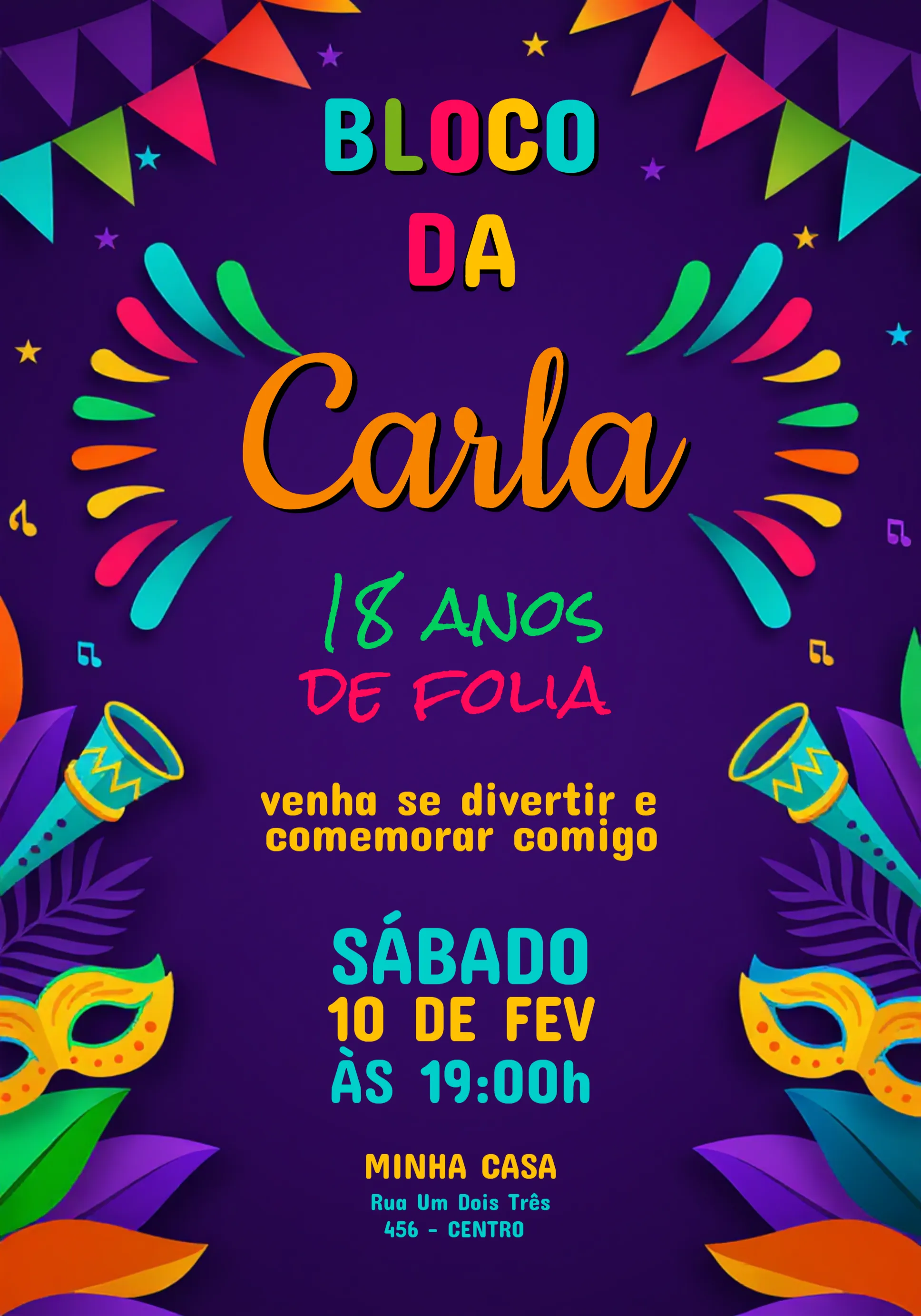 Convite Bloco De Carnaval Baile editável e personalizável