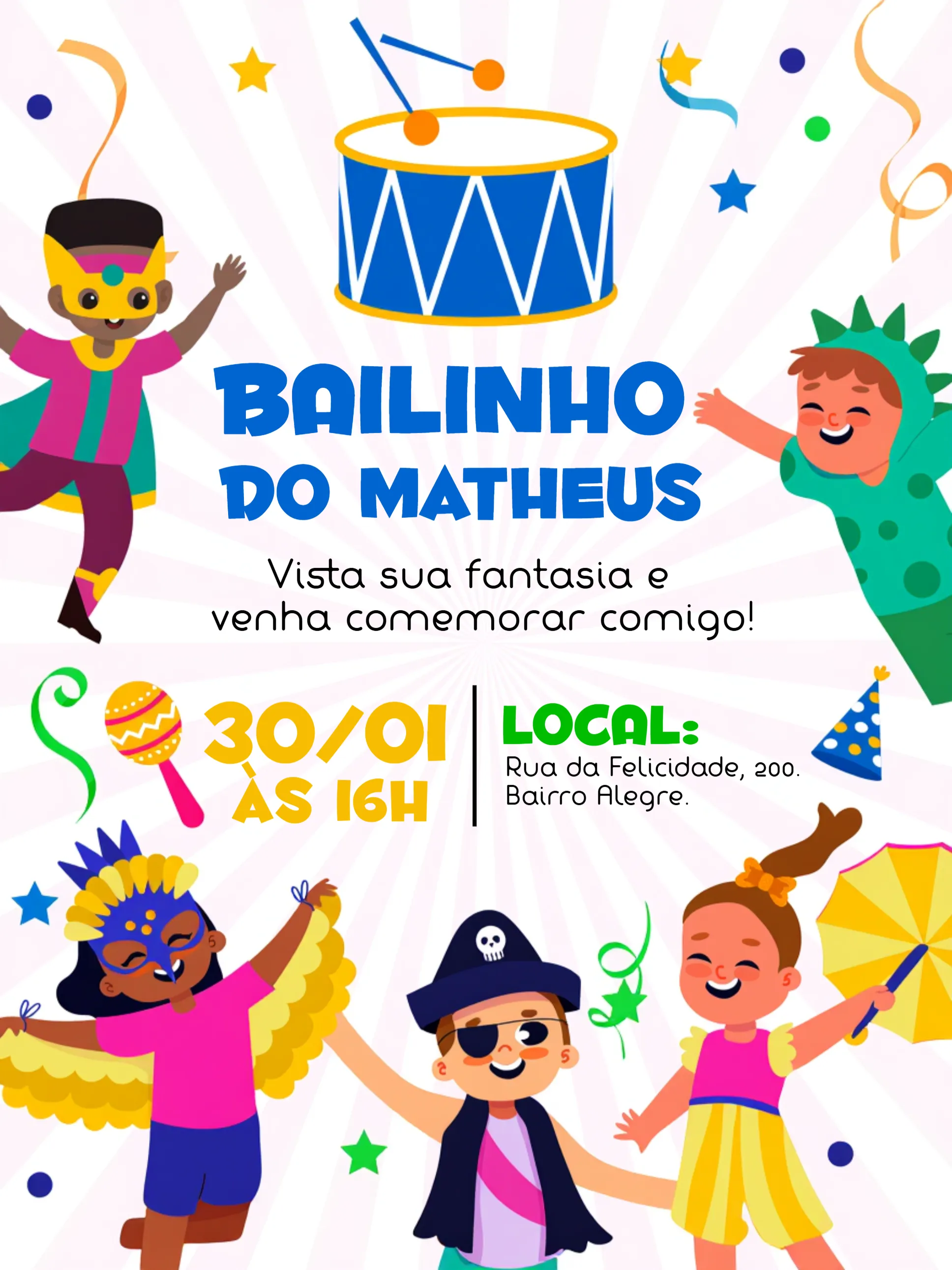 Convite Bloquinho De Carnaval Samba editável e personalizável
