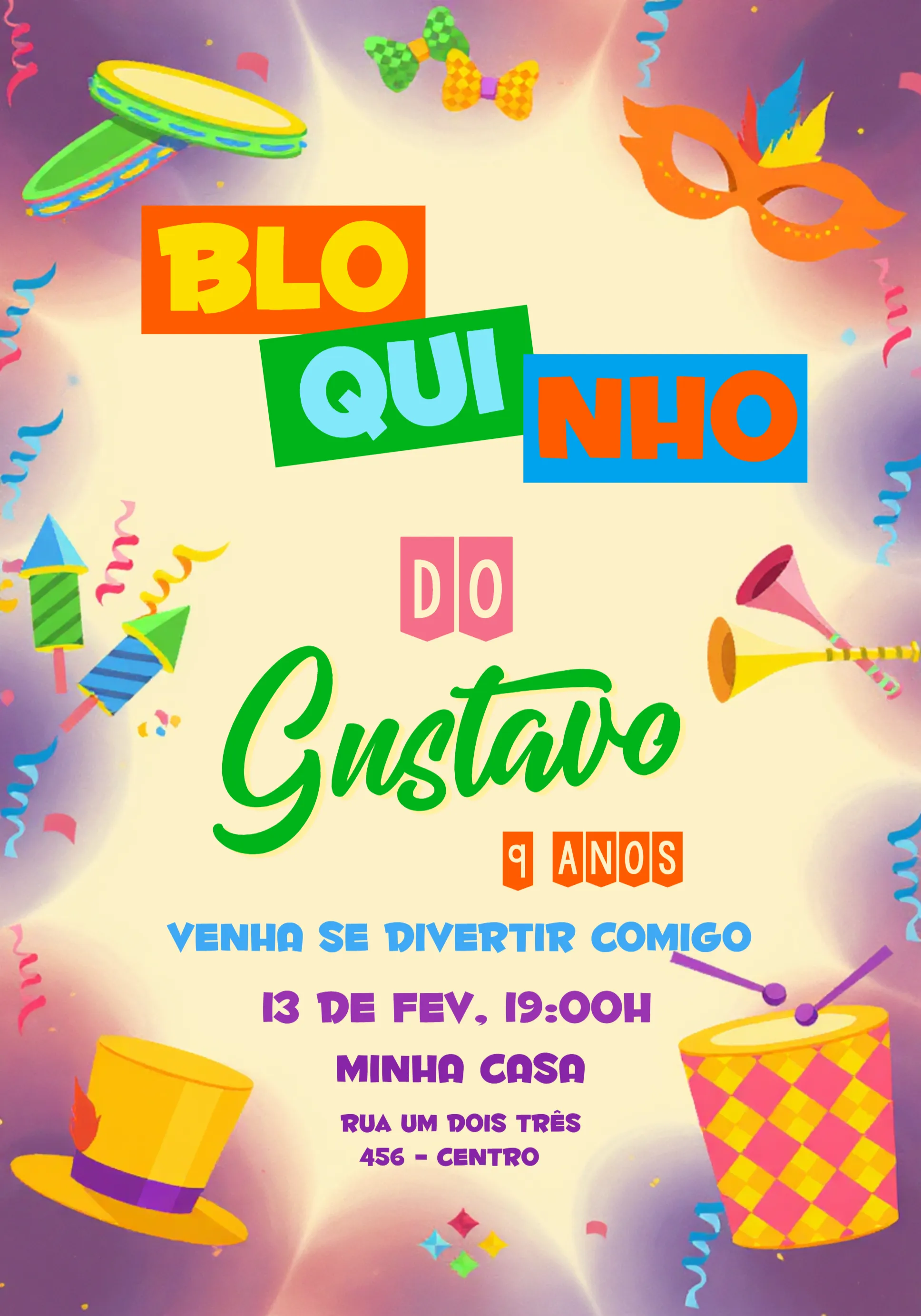 Convite Bloquinho Menina editável e personalizável