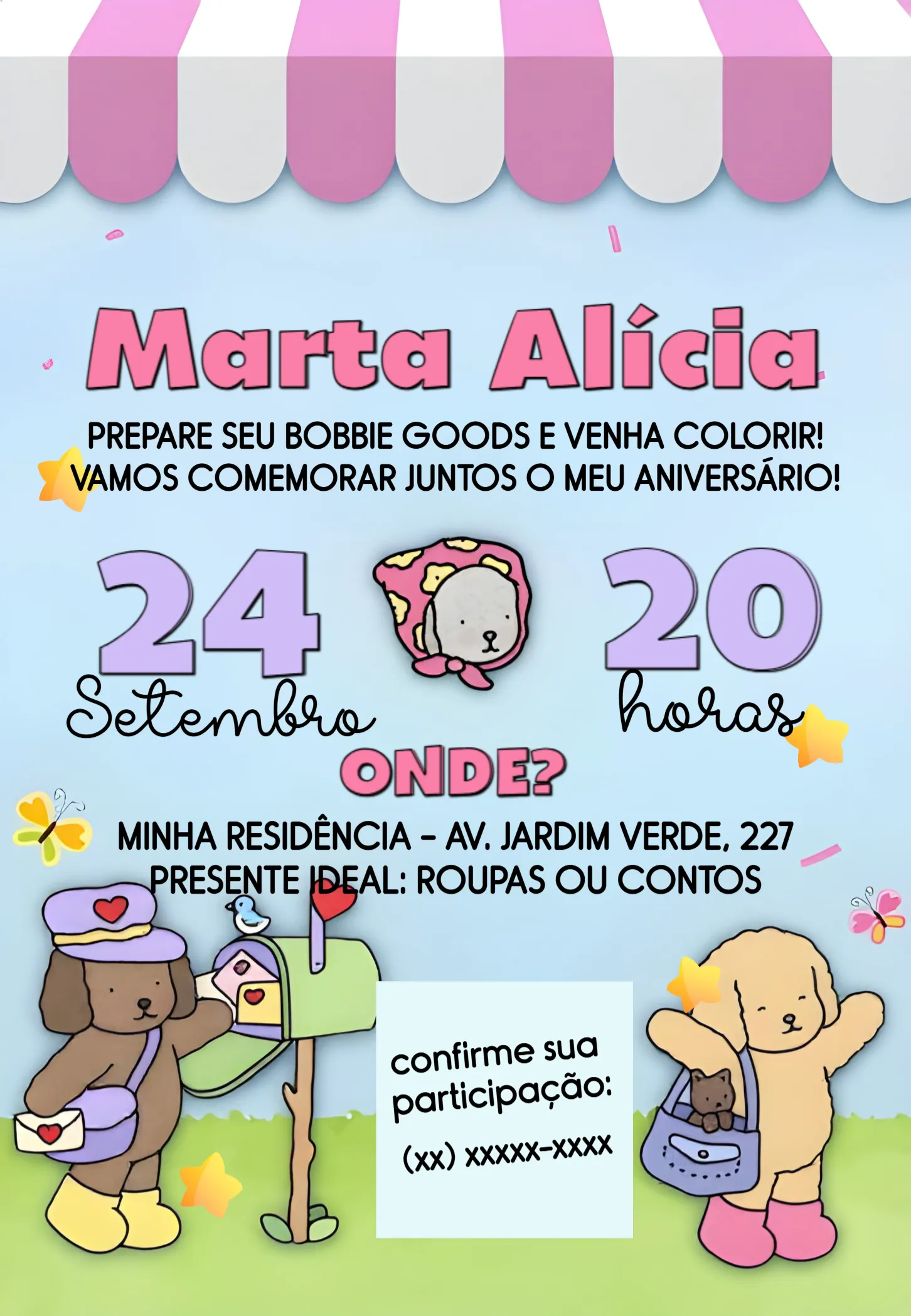 Convite Bobbie Goods Ursinho editável e personalizável