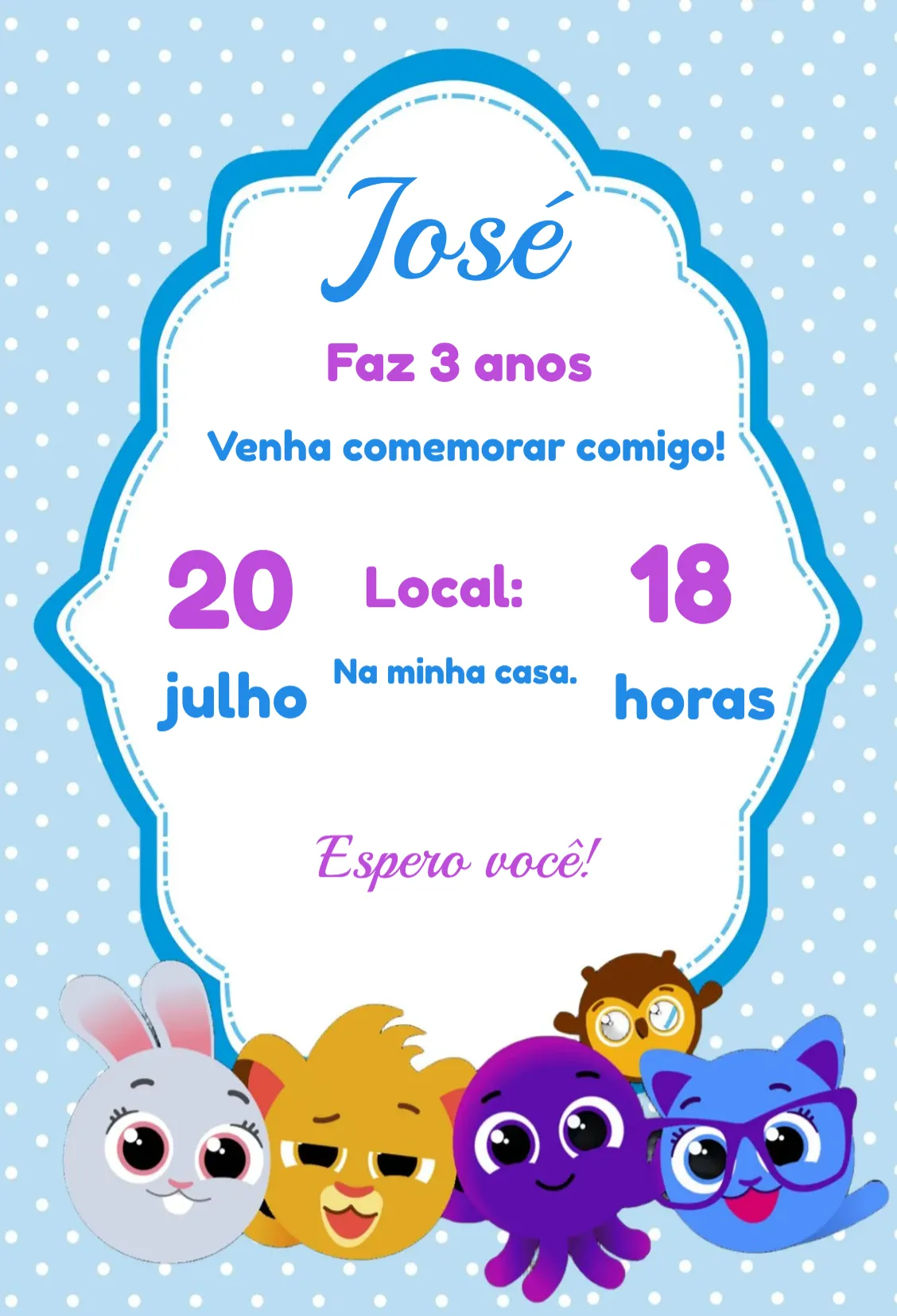 Convite Bolofofos para aniversário infantil