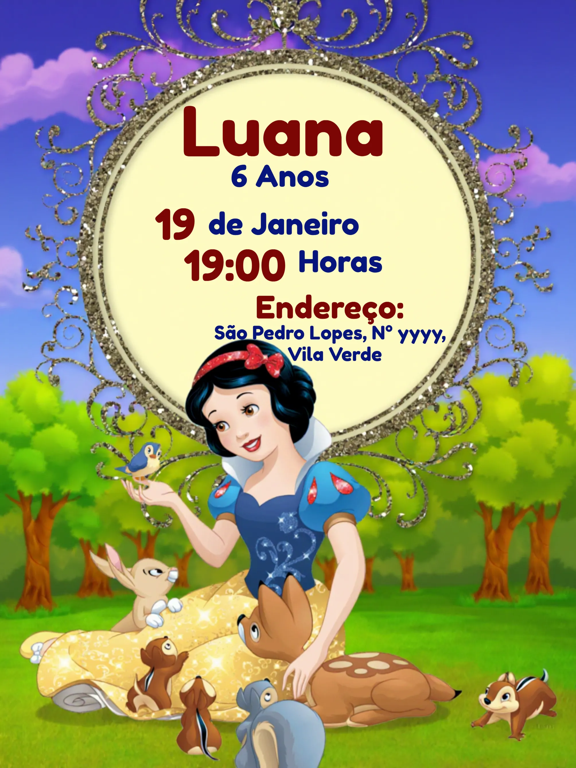 Convite Branca De Neve Vermelho... editável e personalizável