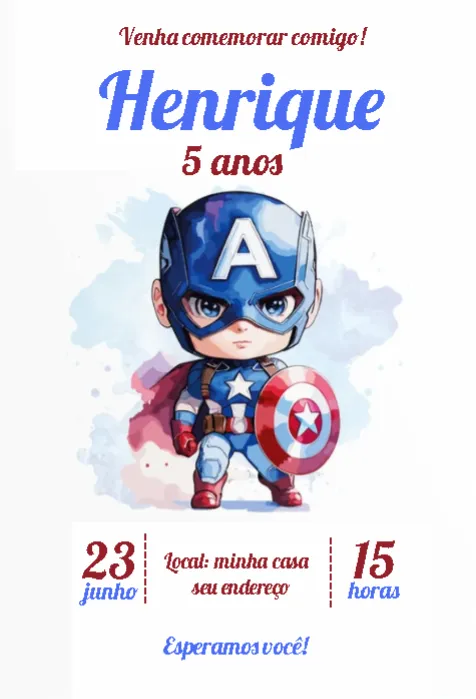 Convite Capitão América Baby Aquarela editável e personalizável