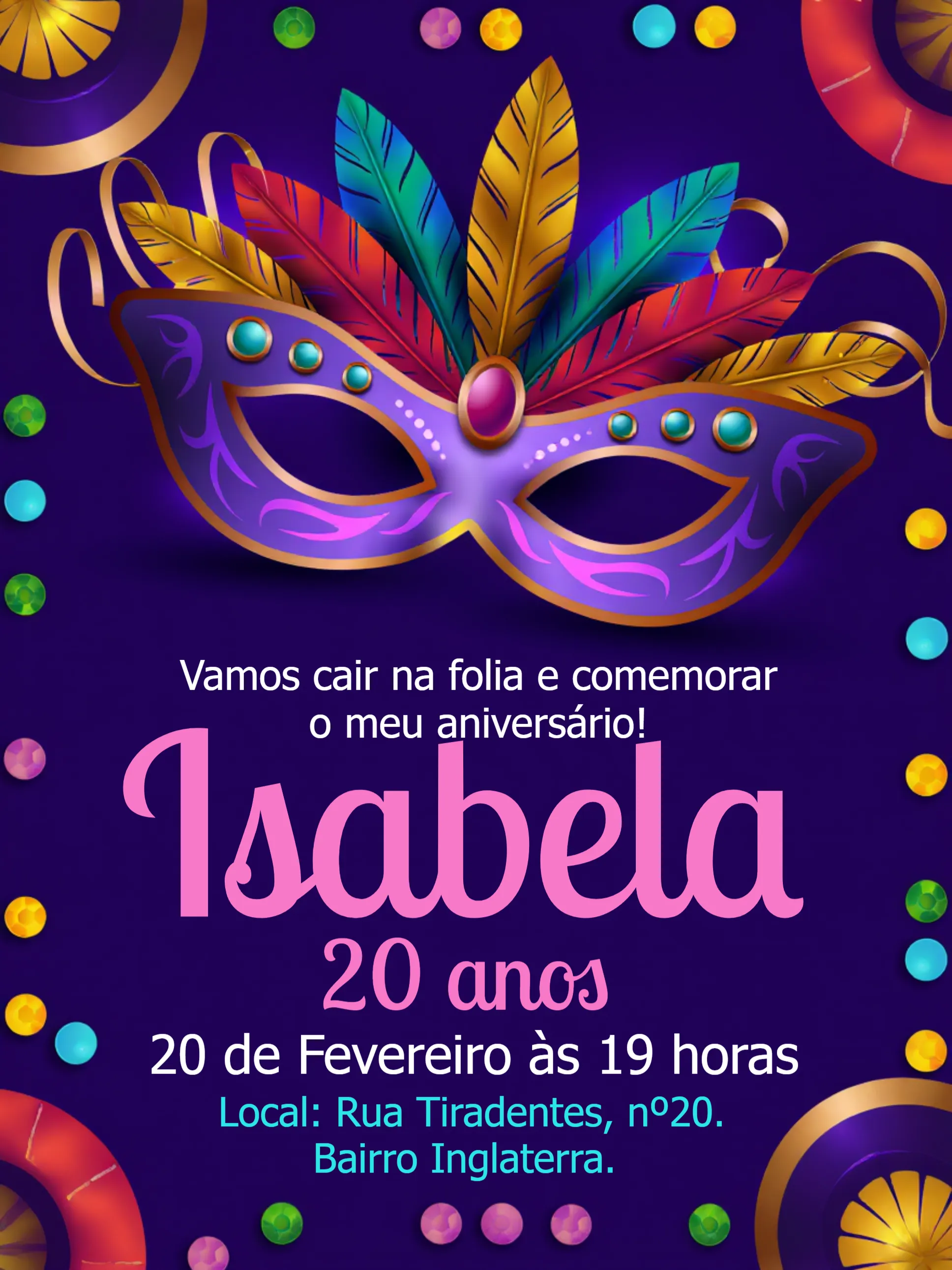Convite Carnaval Laranja editável e personalizável