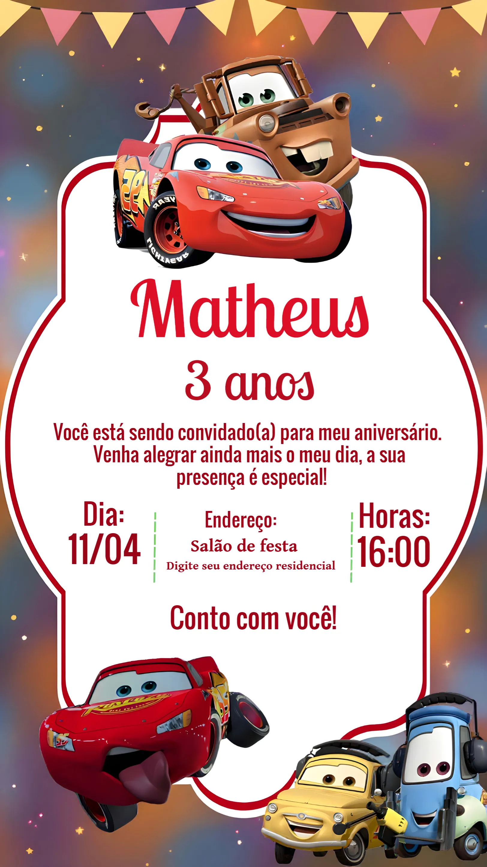 Invite Lightning McQueen White Cars editable and customizable