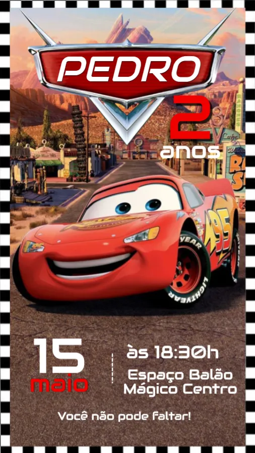 Convite Carros Relâmpago Mcqueen editável e personalizável