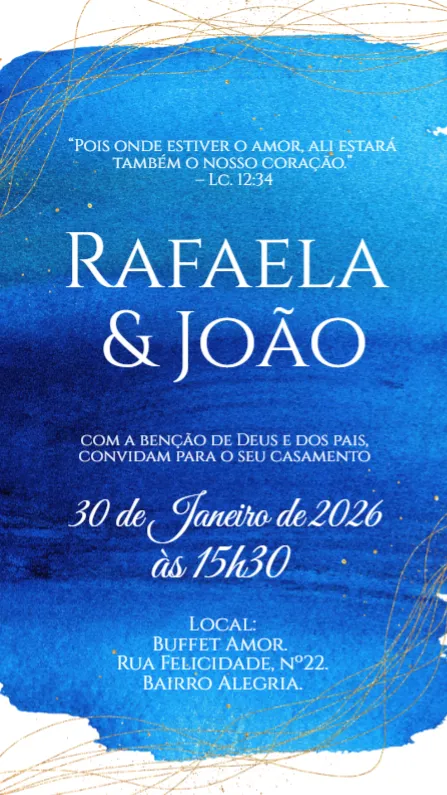 Convite Casamento Azul  editável e personalizável