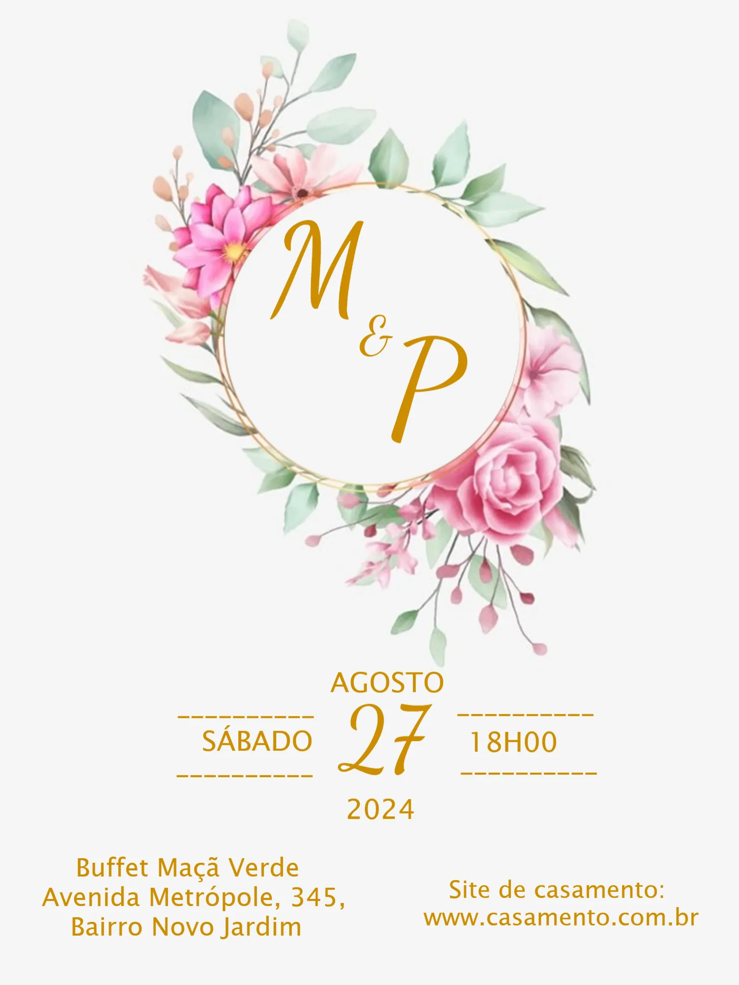 Convite Casamento Floral Aquarela editável e personalizável