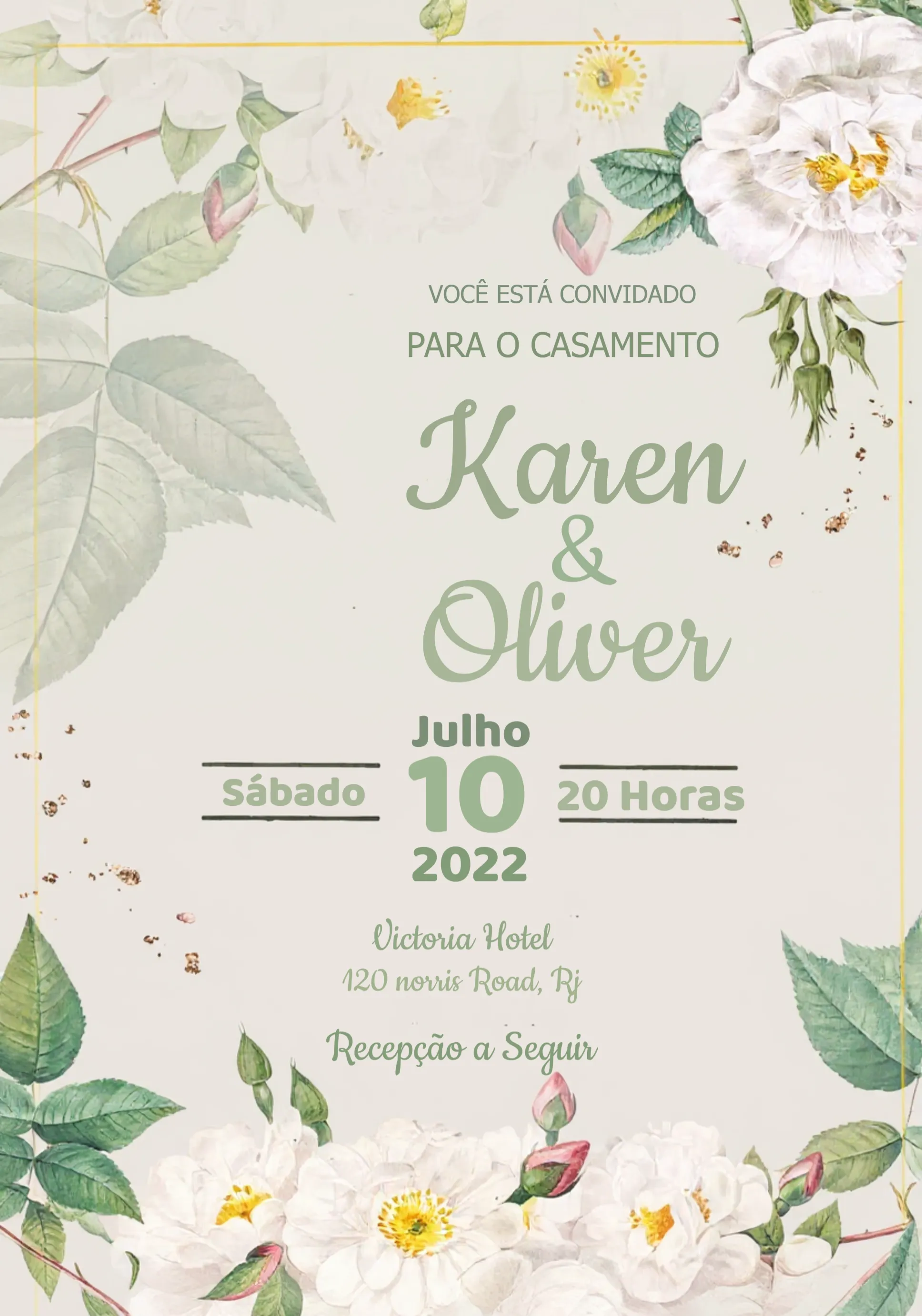 Convite Casamento Floral Flores editável e personalizável