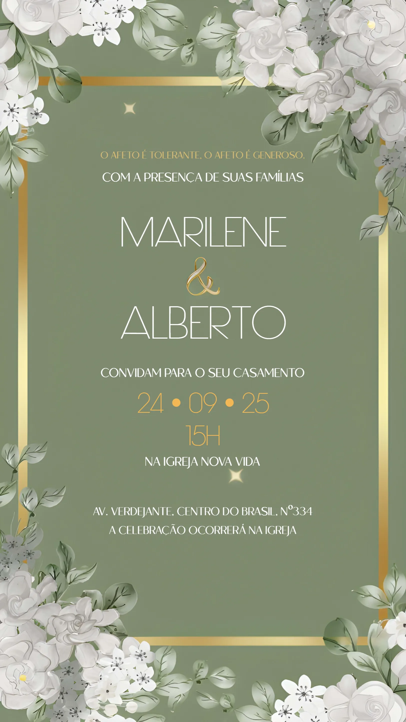 Convite Casamento Floral Verde editável e personalizável