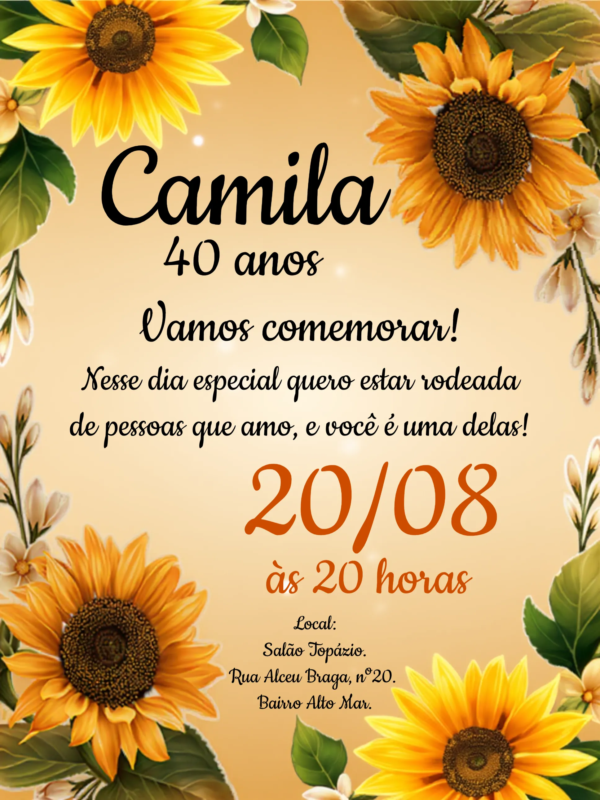 Convite Casamento Girassol Flores editável e personalizável