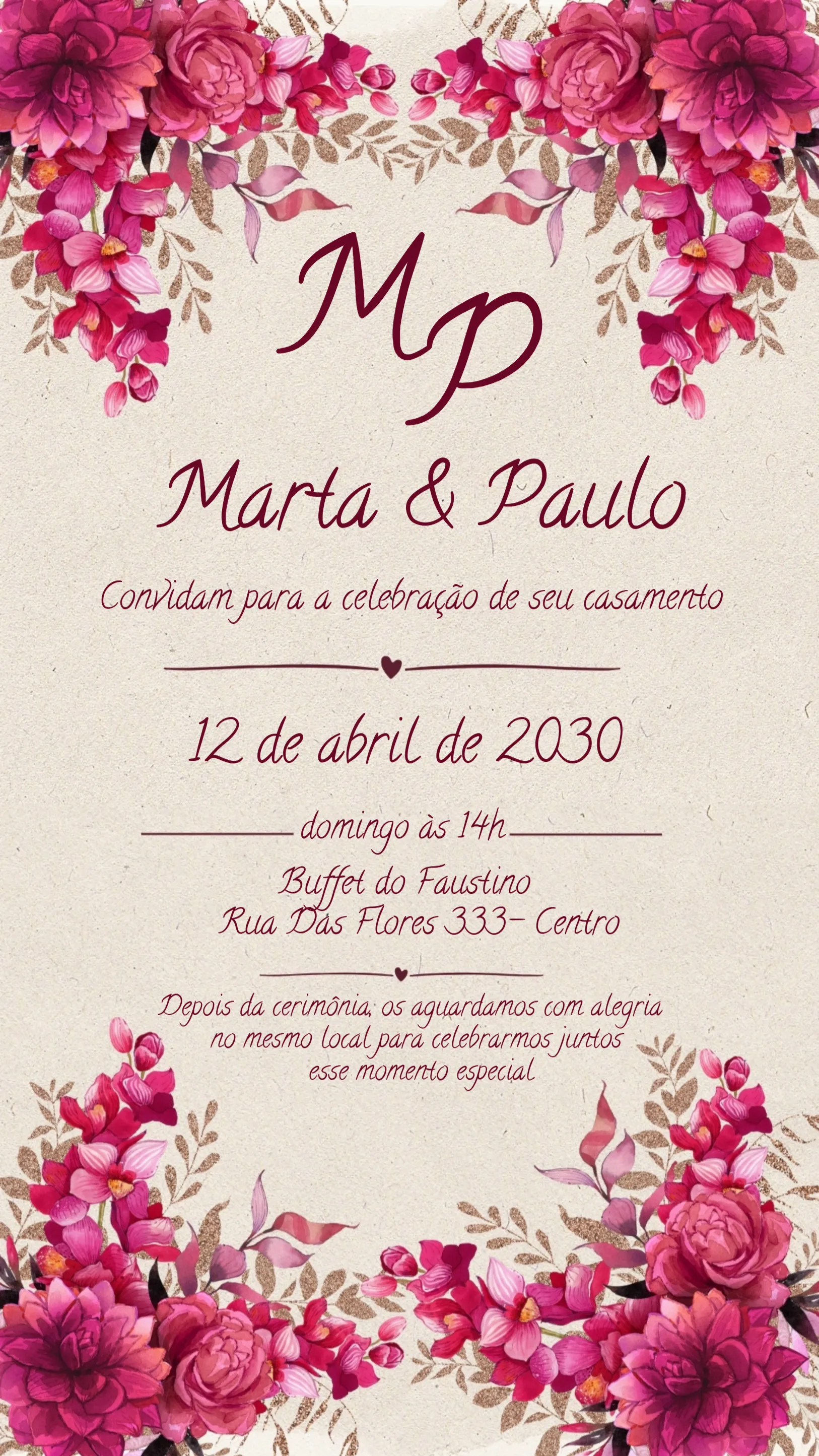 Invite Marsala Floral Wedding editable and customizable