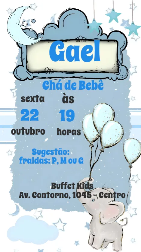 Convite Cha de Bebê  editável e personalizável