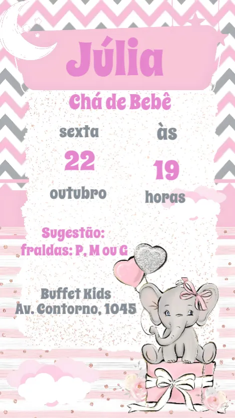 Convite Chá de Bebê  editável e personalizável