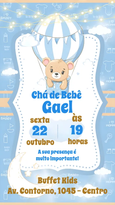 Convite Cha de Bebê  editável e personalizável