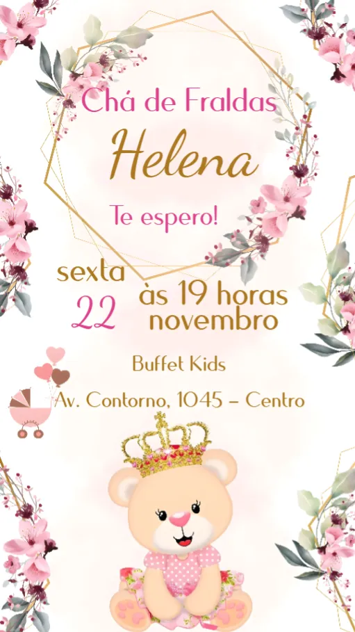 Convite Chá de Fraldas editável e personalizável