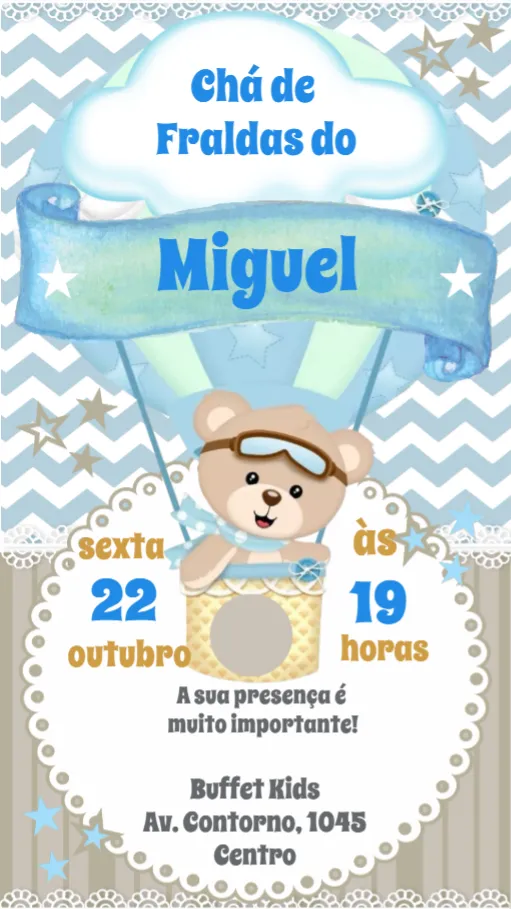 Convite Chá de Fraldas editável e personalizável