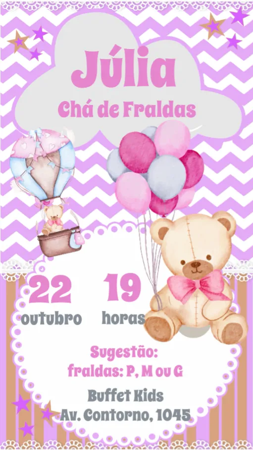 Convite Chá de Fraldas editável e personalizável