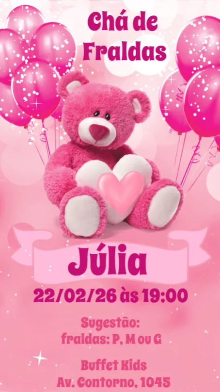 Convite Chá de Fraldas editável e personalizável