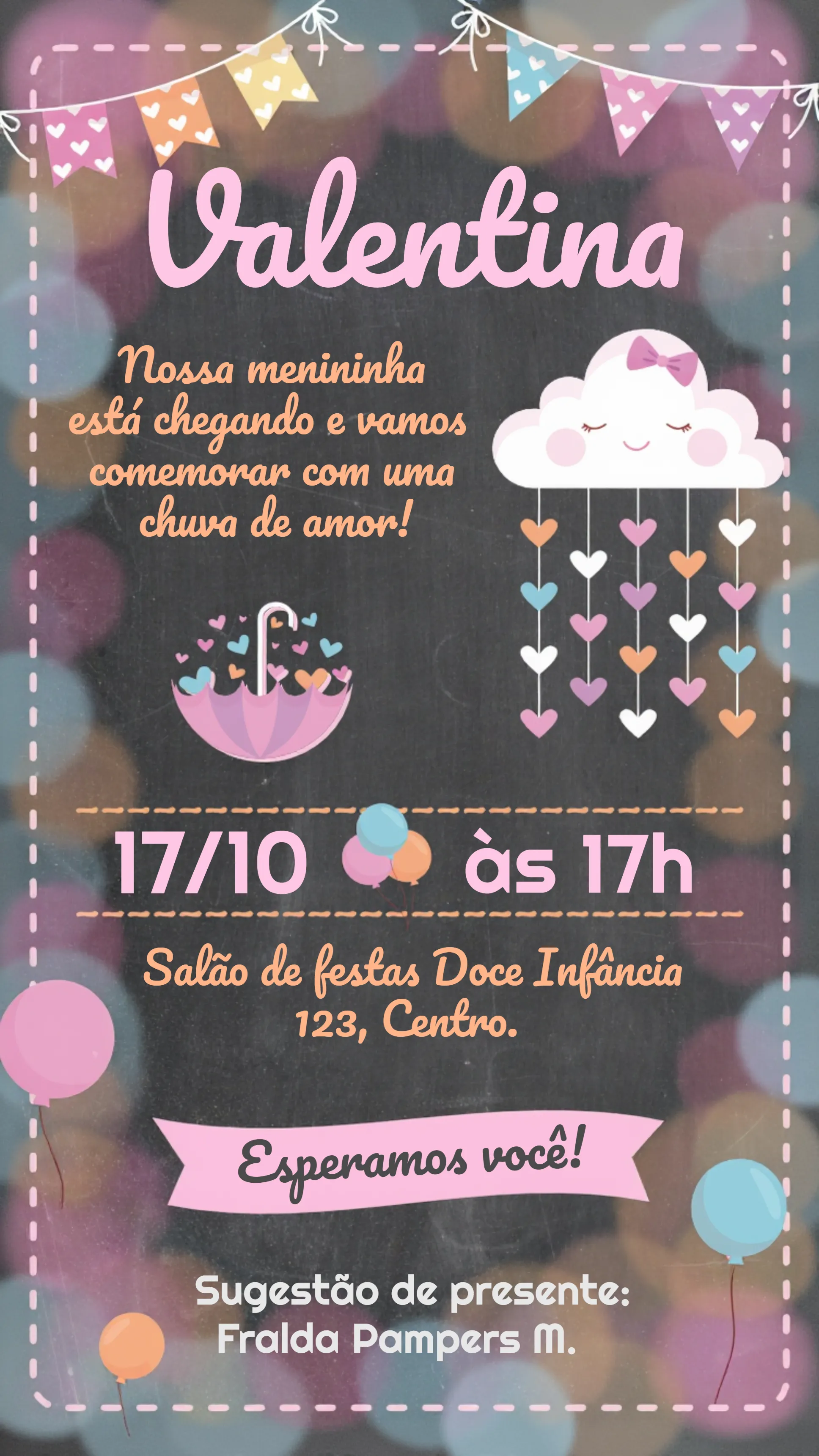 Convite Chá De Fraldas Chuva Amor Infantil editável e personalizável